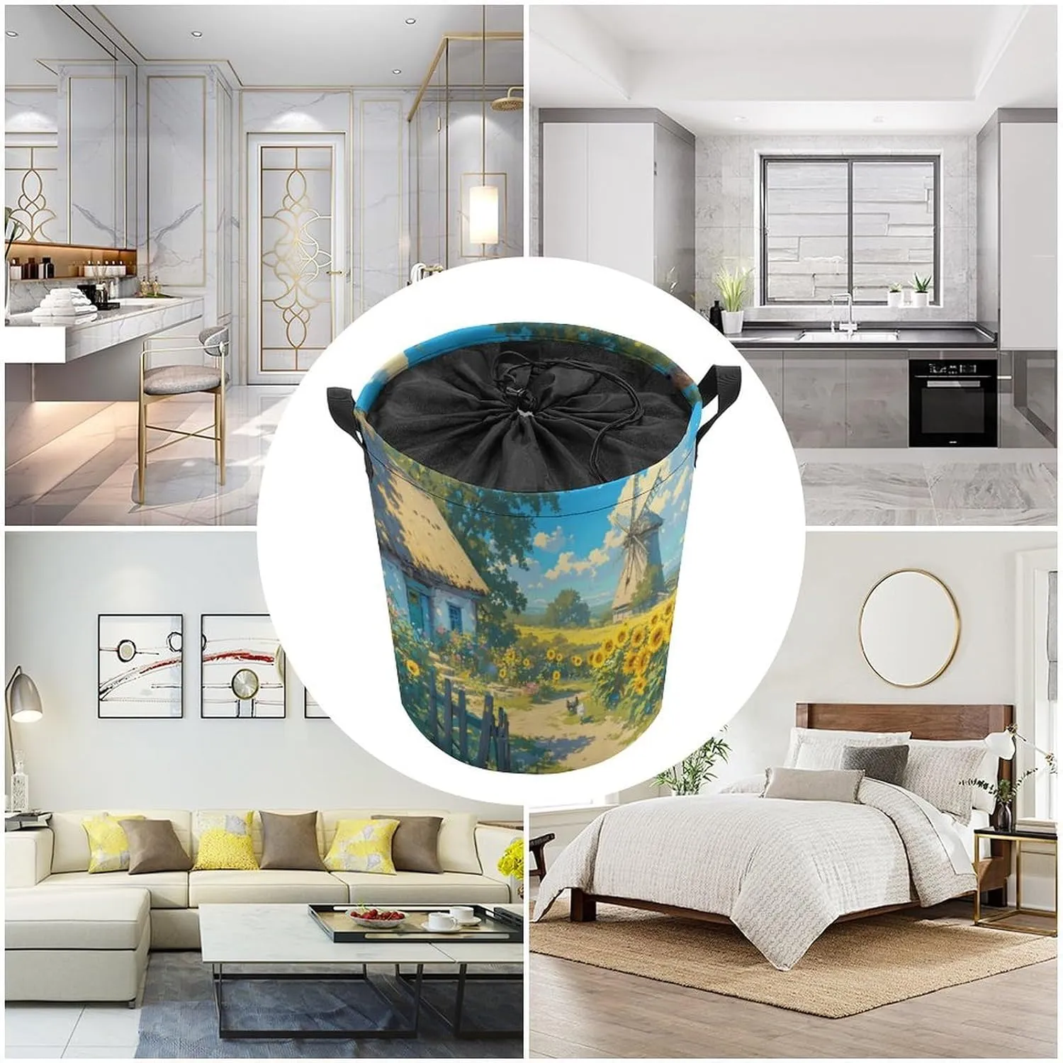 Laundry Hampers, Large Drawstring Laundry Bag, Removable Laundry Bags, Collapsible Storage Bin with Handles for Home Organization, Kids Room, Nursery Cloud