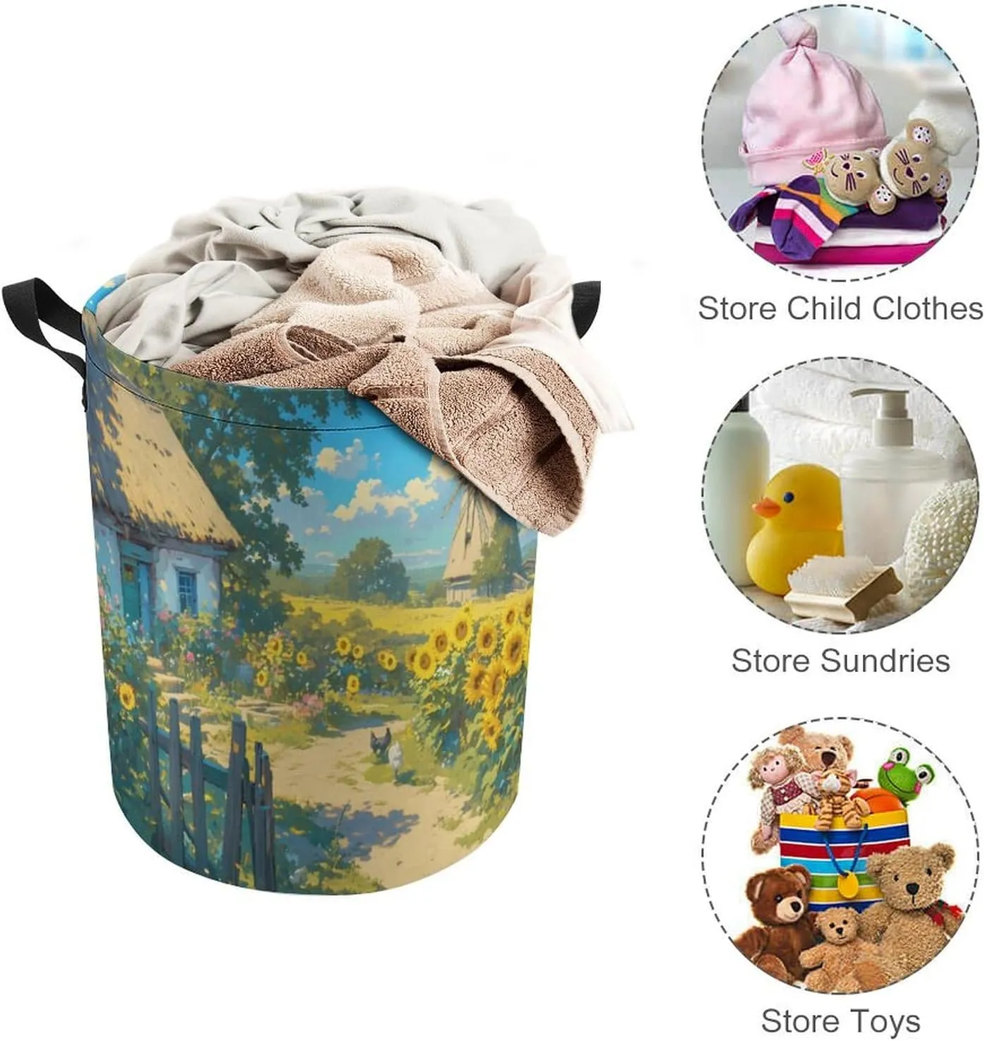 Laundry Hampers, Large Drawstring Laundry Bag, Removable Laundry Bags, Collapsible Storage Bin with Handles for Home Organization, Kids Room, Nursery Cloud