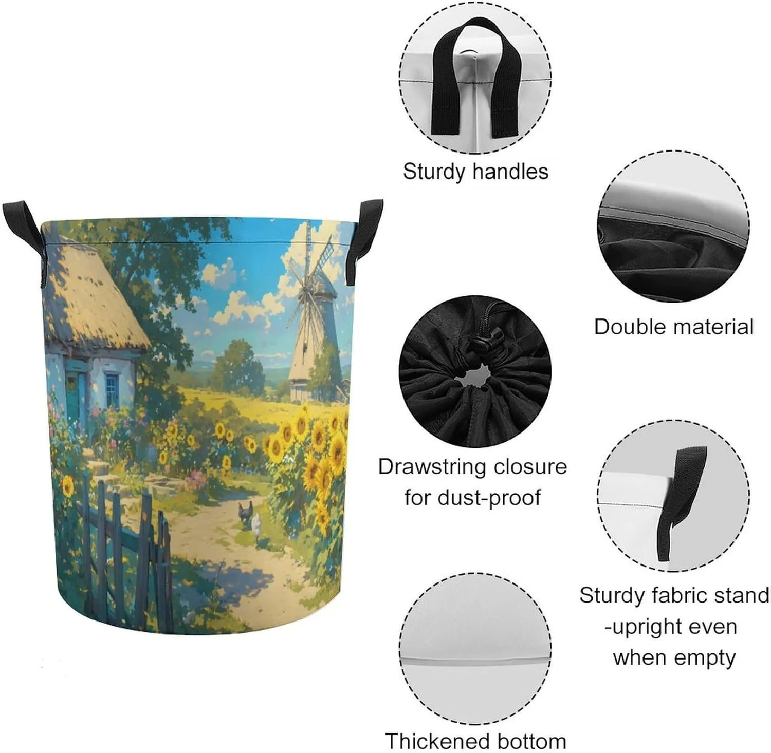 Laundry Hampers, Large Drawstring Laundry Bag, Removable Laundry Bags, Collapsible Storage Bin with Handles for Home Organization, Kids Room, Nursery Cloud