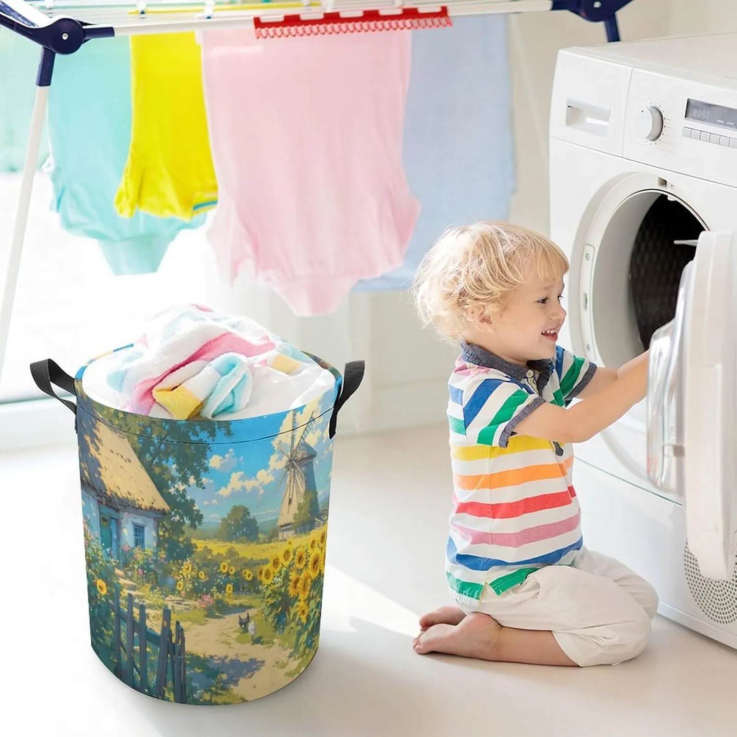 Laundry Hampers, Large Drawstring Laundry Bag, Removable Laundry Bags, Collapsible Storage Bin with Handles for Home Organization, Kids Room, Nursery Cloud