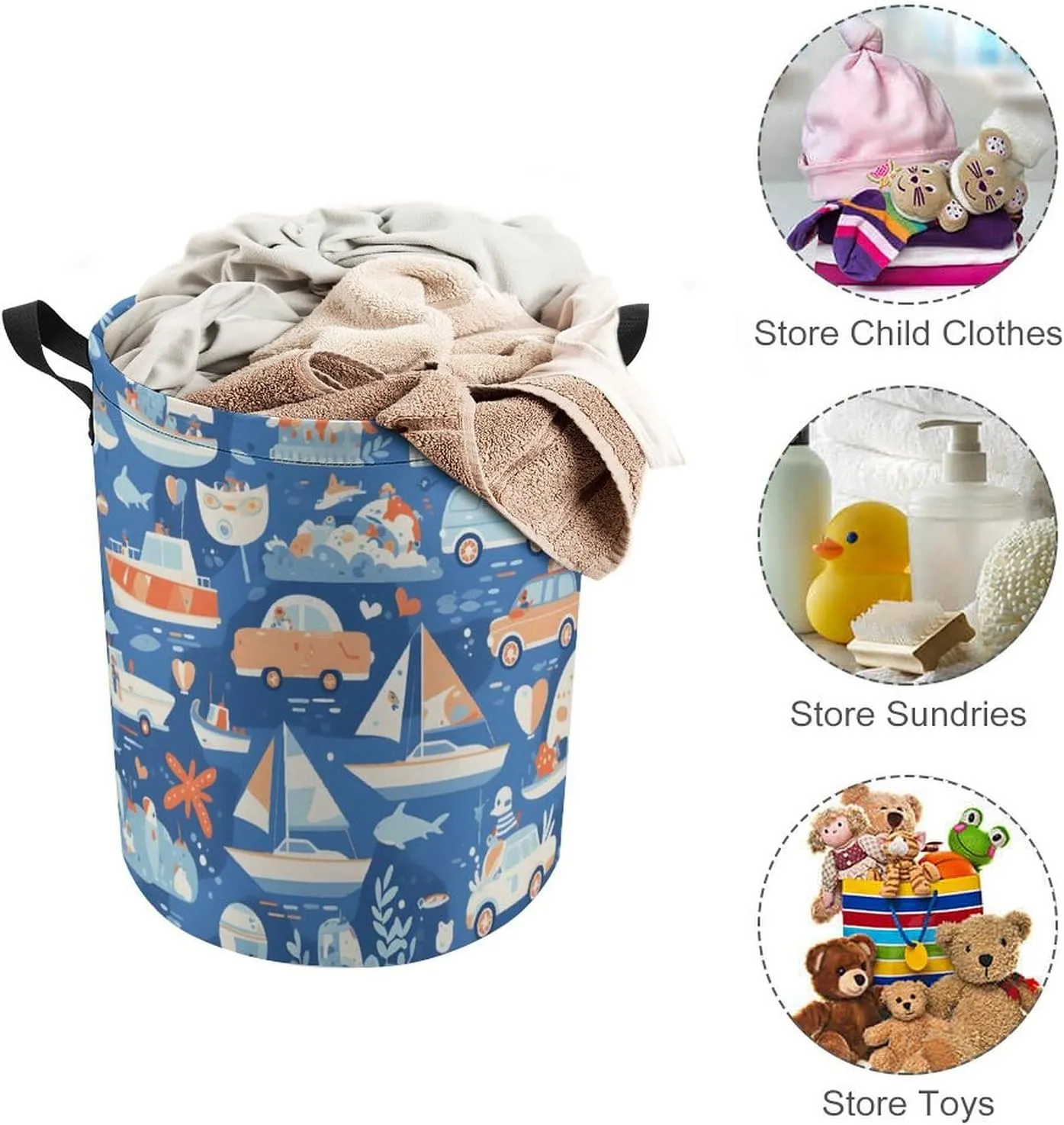Laundry Hampers, Large Drawstring Laundry Bag, Removable Laundry Bags, Collapsible Storage Bin with Handles for Home Organization, Kids Room, Nursery Electric Blue