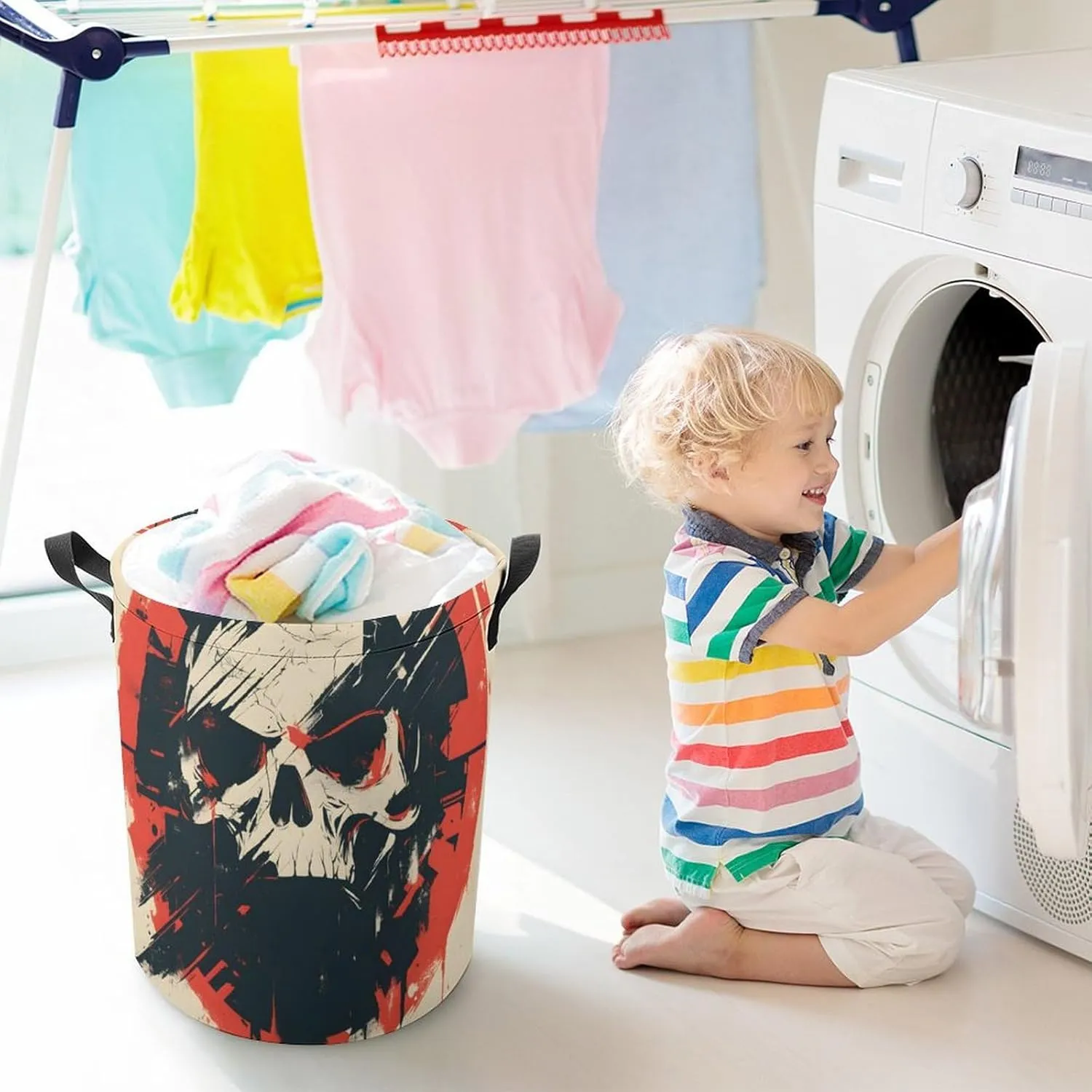 Laundry Hampers, Large Drawstring Laundry Bag, Removable Laundry Bags, Collapsible Storage Bin with Handles for Home Organization, Kids Room, Nursery Fictional Character