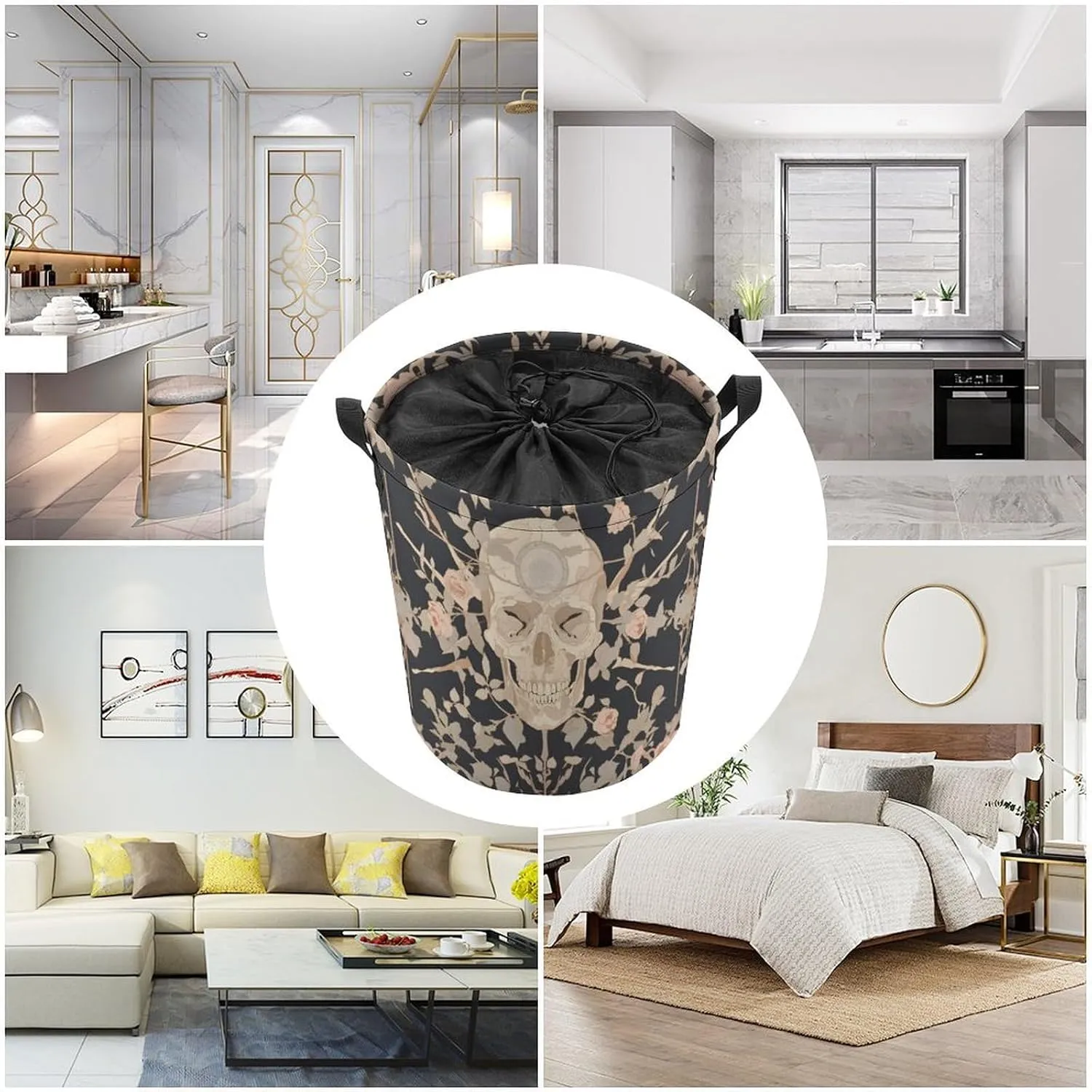 Laundry Hampers, Large Drawstring Laundry Bag, Removable Laundry Bags, Collapsible Storage Bin with Handles for Home Organization, Kids Room, Nursery Font