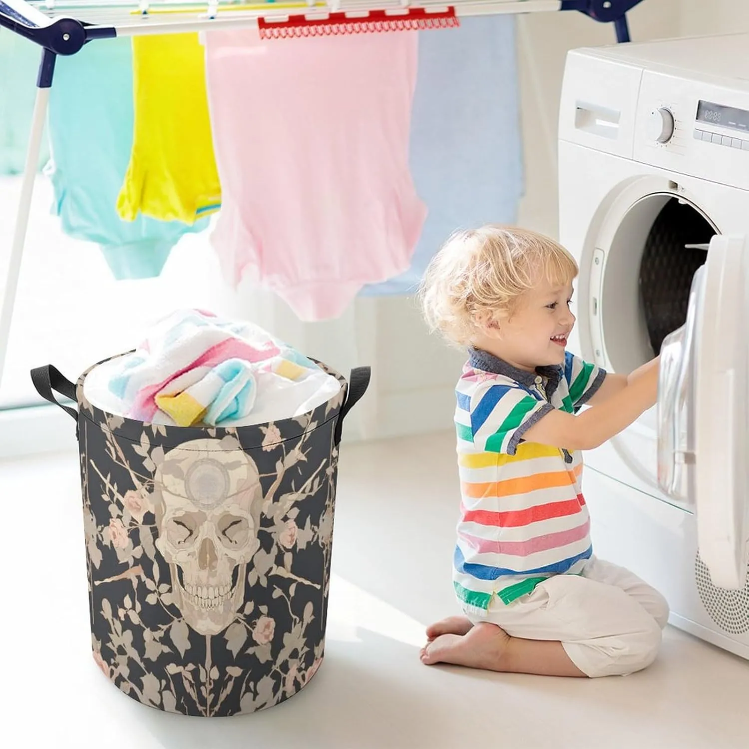 Laundry Hampers, Large Drawstring Laundry Bag, Removable Laundry Bags, Collapsible Storage Bin with Handles for Home Organization, Kids Room, Nursery Font