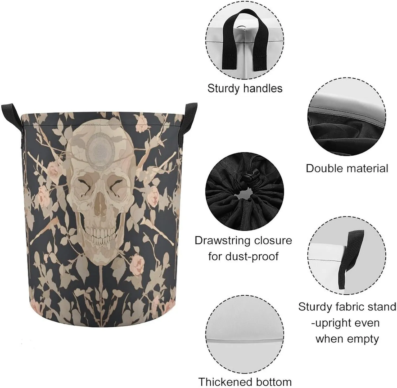 Laundry Hampers, Large Drawstring Laundry Bag, Removable Laundry Bags, Collapsible Storage Bin with Handles for Home Organization, Kids Room, Nursery Font