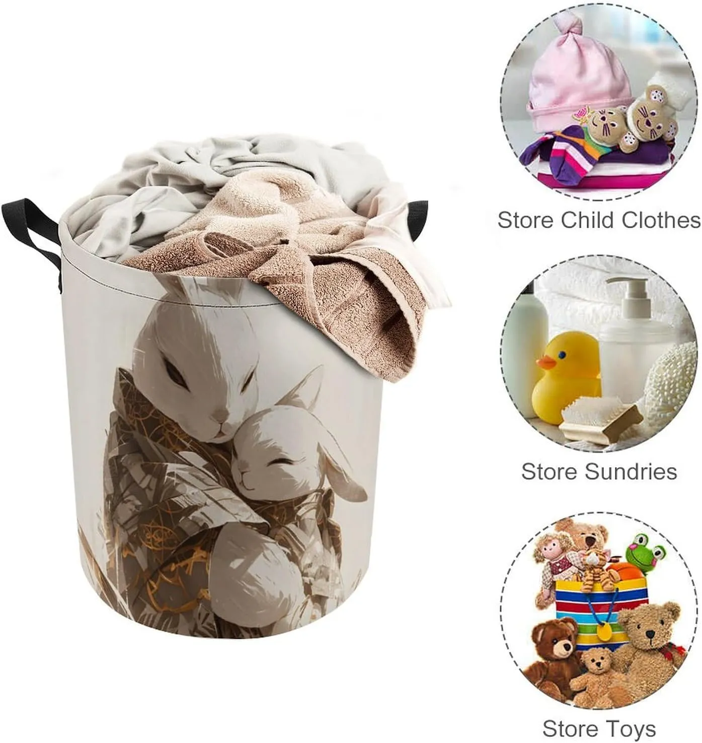 Laundry Hampers, Large Drawstring Laundry Bag, Removable Laundry Bags, Collapsible Storage Bin with Handles for Home Organization, Kids Room, Nursery Illustration