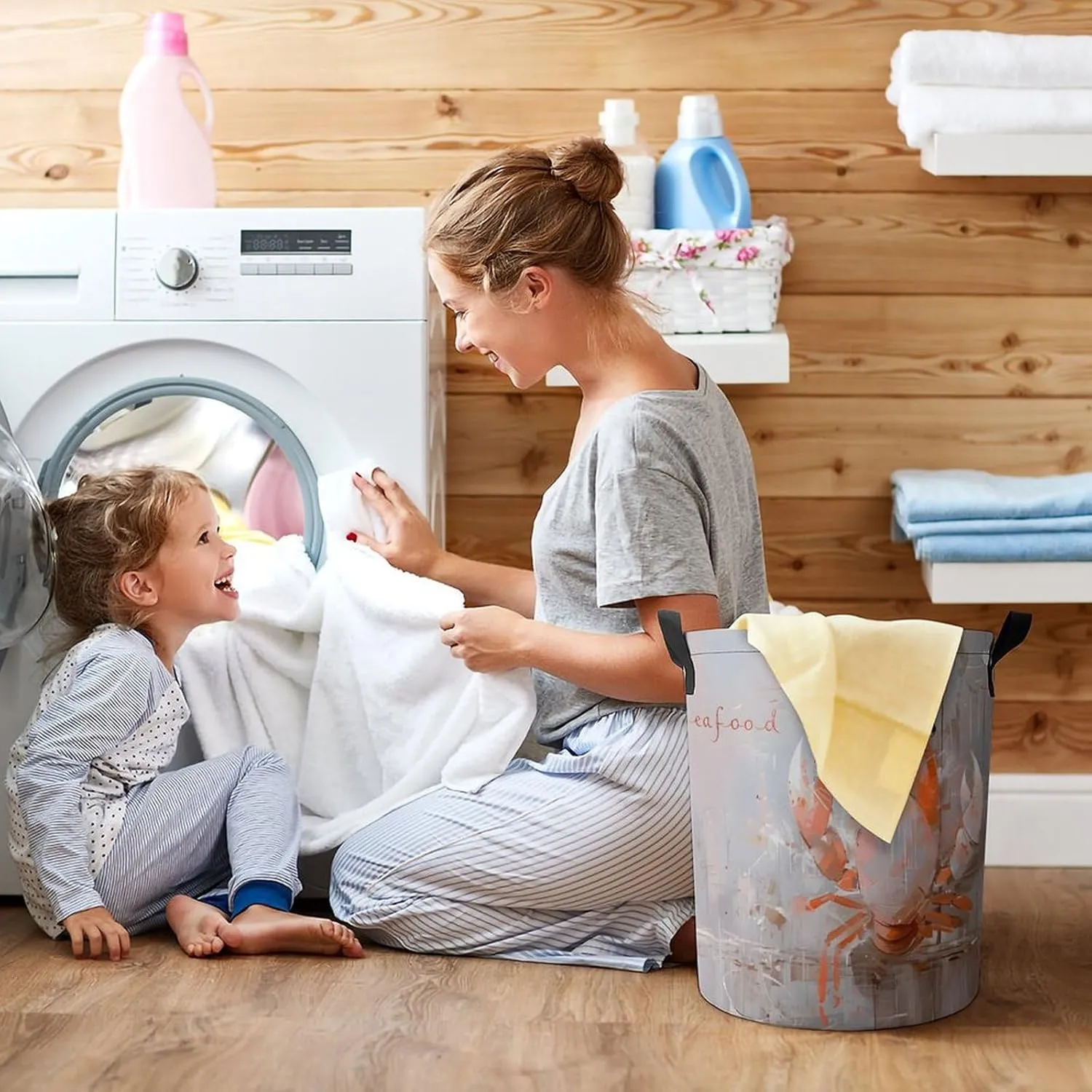 Laundry Hampers, Large Drawstring Laundry Bag, Removable Laundry Bags, Collapsible Storage Bin with Handles for Home Organization, Kids Room, Nursery Painting