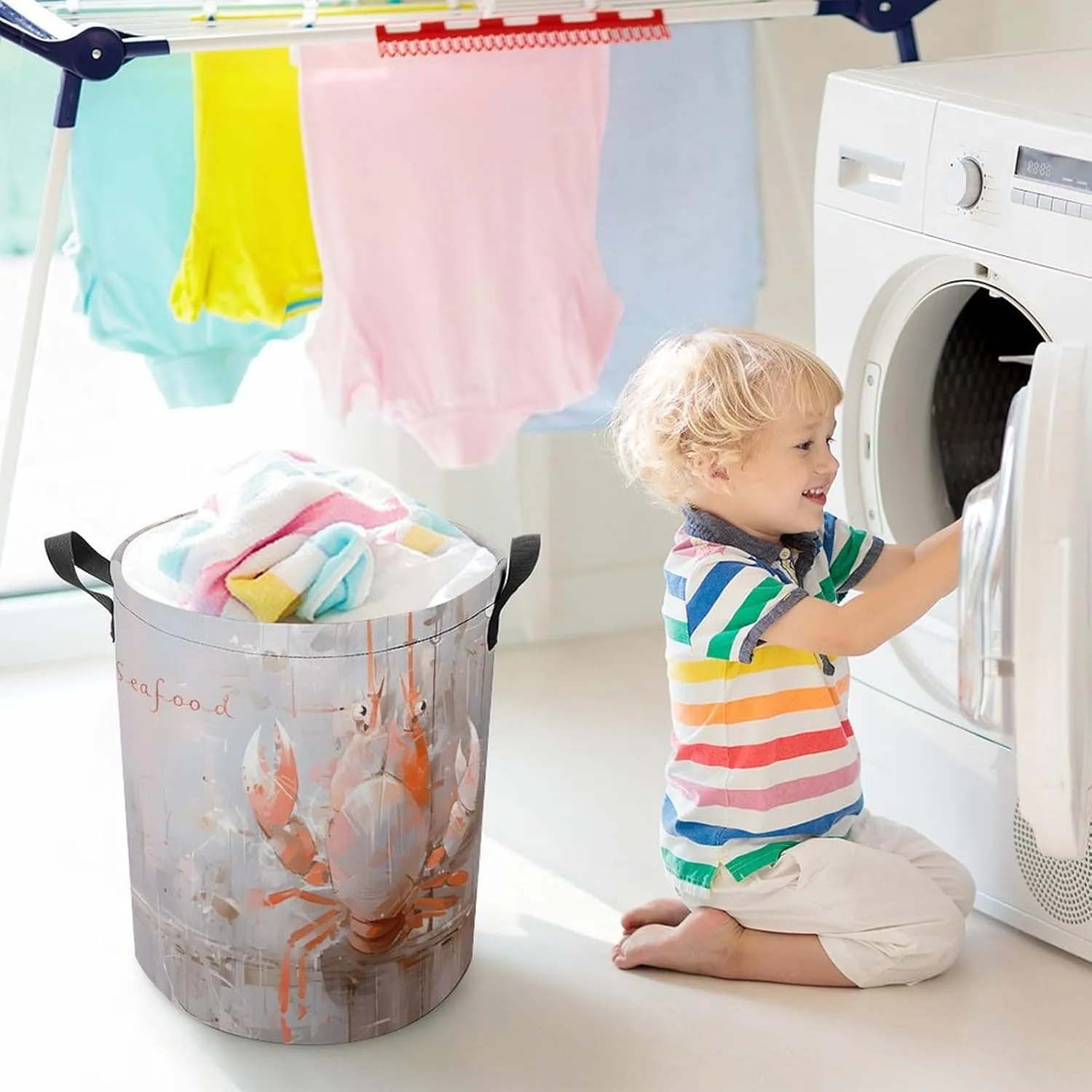 Laundry Hampers, Large Drawstring Laundry Bag, Removable Laundry Bags, Collapsible Storage Bin with Handles for Home Organization, Kids Room, Nursery Painting