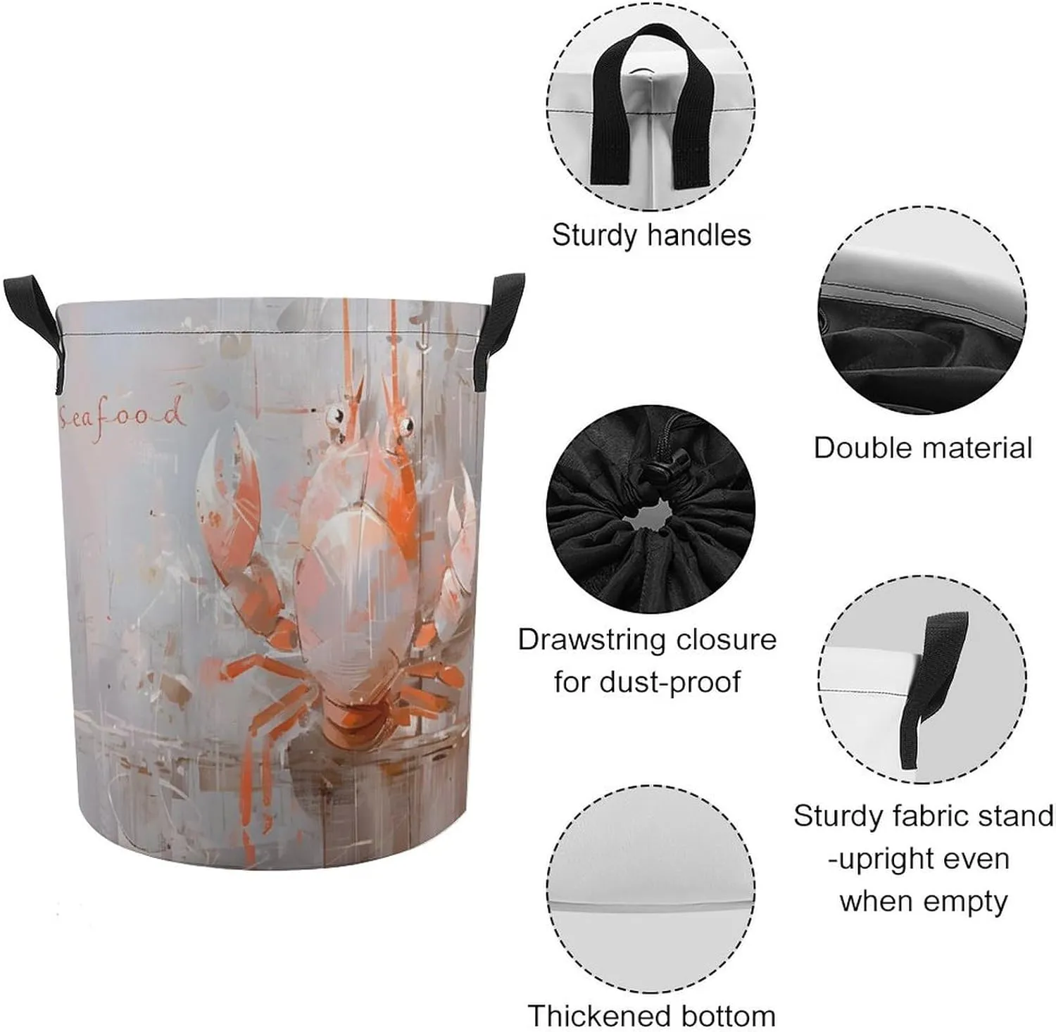 Laundry Hampers, Large Drawstring Laundry Bag, Removable Laundry Bags, Collapsible Storage Bin with Handles for Home Organization, Kids Room, Nursery Painting