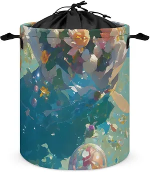 Laundry Hampers, Large Drawstring Laundry Bag, Removable Laundry Bags, Collapsible Storage Bin with Handles for Home Organization, Kids Room, Nursery Plant