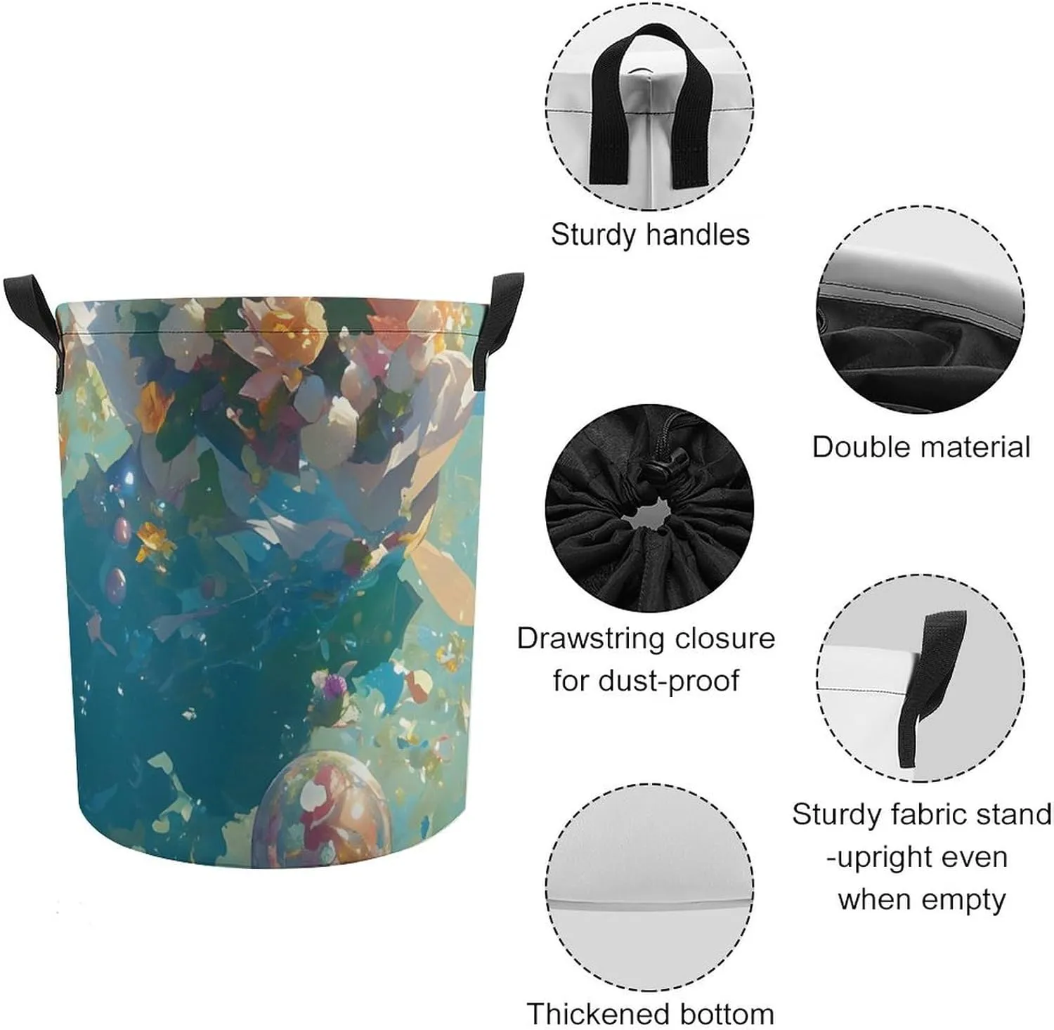Laundry Hampers, Large Drawstring Laundry Bag, Removable Laundry Bags, Collapsible Storage Bin with Handles for Home Organization, Kids Room, Nursery Plant