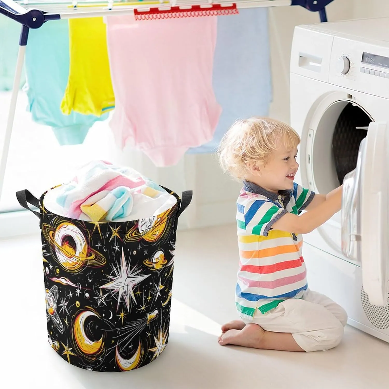 Laundry Hampers, Large Drawstring Laundry Bag, Removable Laundry Bags, Collapsible Storage Bin with Handles for Home Organization, Kids Room, Nursery Science