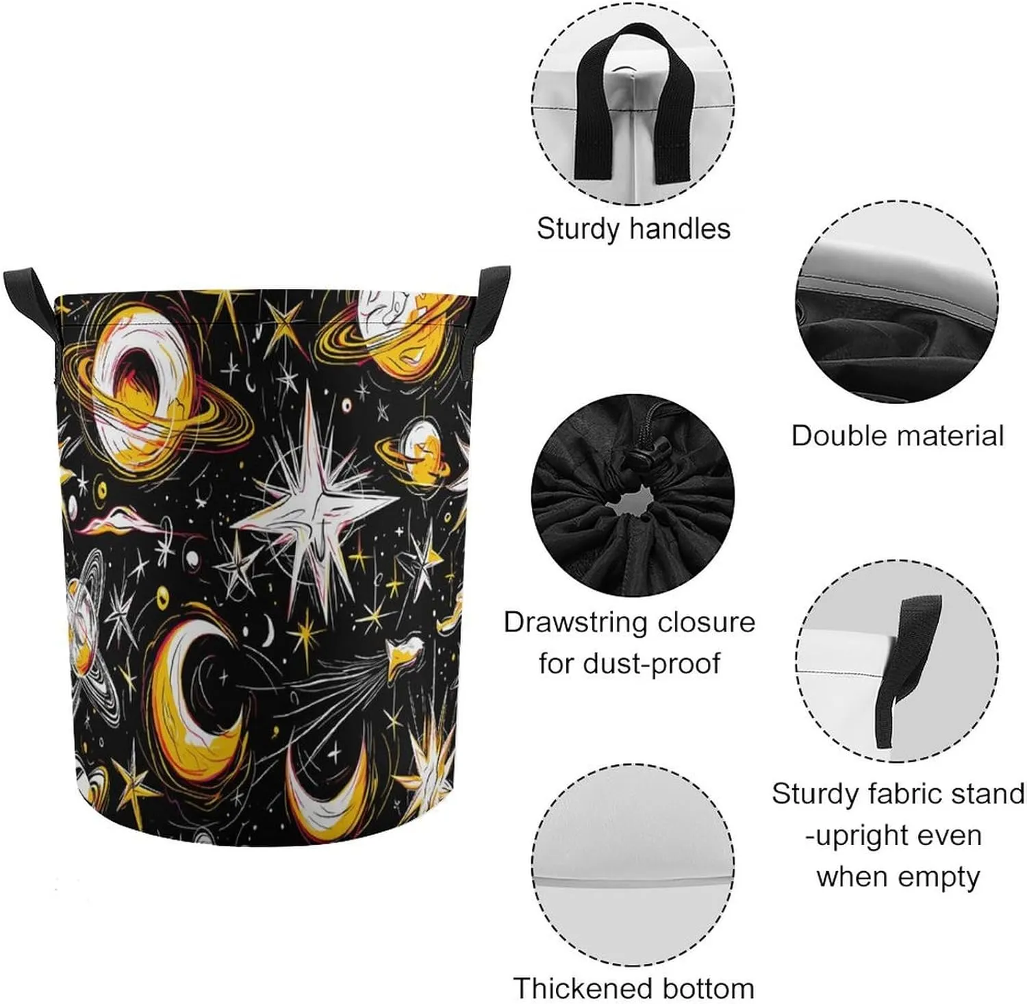 Laundry Hampers, Large Drawstring Laundry Bag, Removable Laundry Bags, Collapsible Storage Bin with Handles for Home Organization, Kids Room, Nursery Science