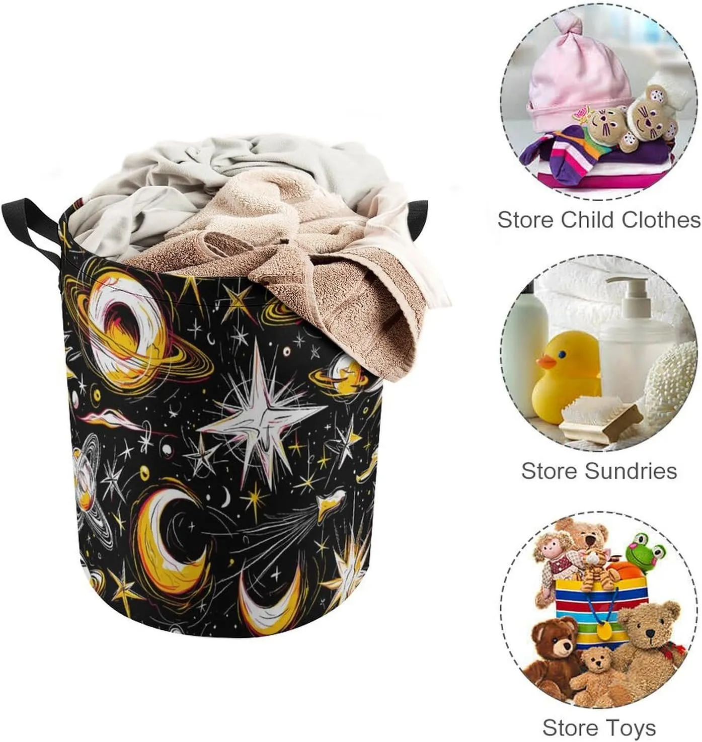 Laundry Hampers, Large Drawstring Laundry Bag, Removable Laundry Bags, Collapsible Storage Bin with Handles for Home Organization, Kids Room, Nursery Science