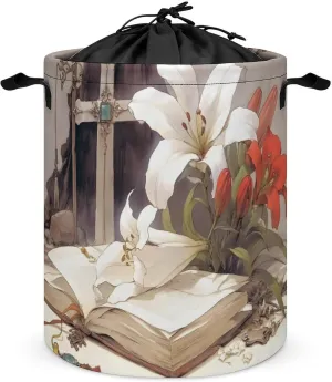 Laundry Hampers, Large Drawstring Laundry Bag, Removable Laundry Bags, Collapsible Storage Bin with Handles for Home Organization, Kids Room, Nursery Terrestrial Plant