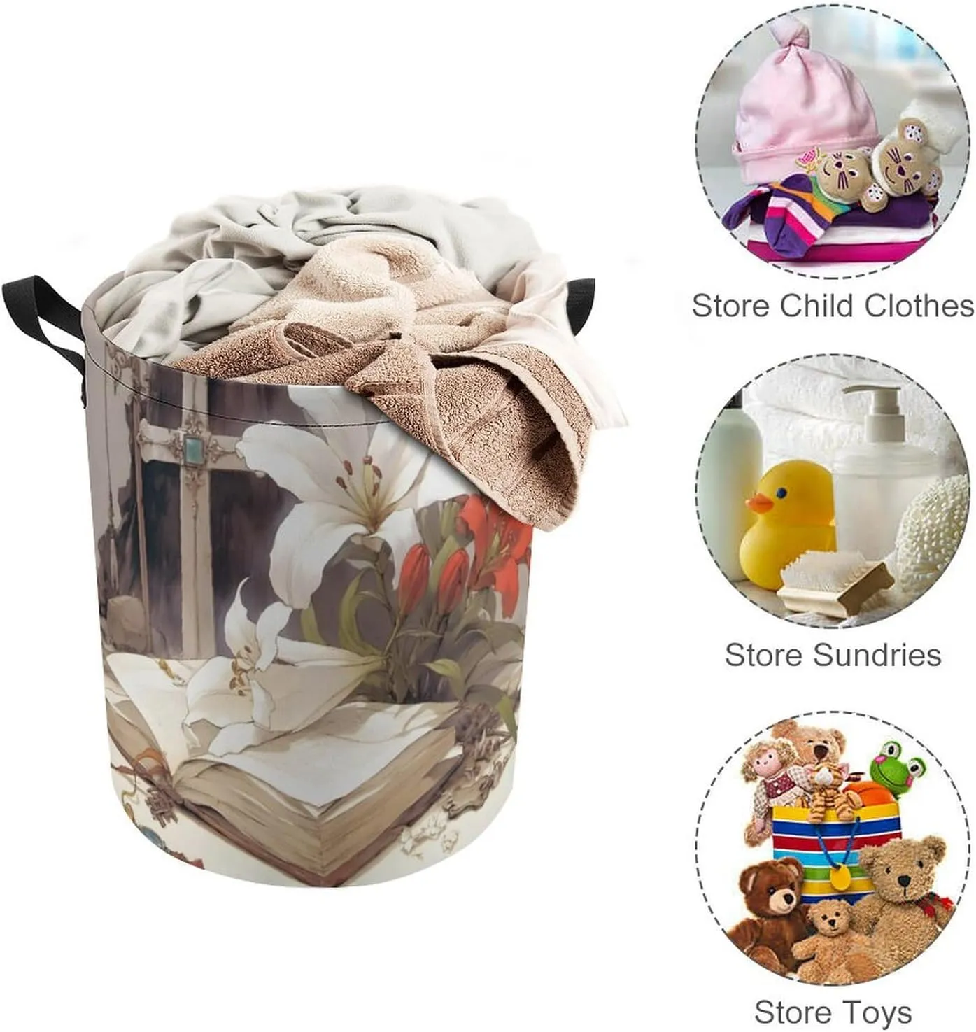 Laundry Hampers, Large Drawstring Laundry Bag, Removable Laundry Bags, Collapsible Storage Bin with Handles for Home Organization, Kids Room, Nursery Terrestrial Plant