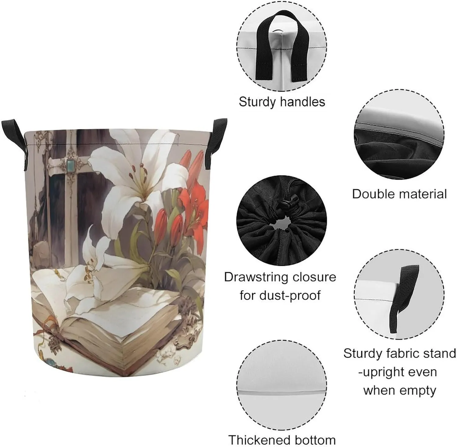 Laundry Hampers, Large Drawstring Laundry Bag, Removable Laundry Bags, Collapsible Storage Bin with Handles for Home Organization, Kids Room, Nursery Terrestrial Plant