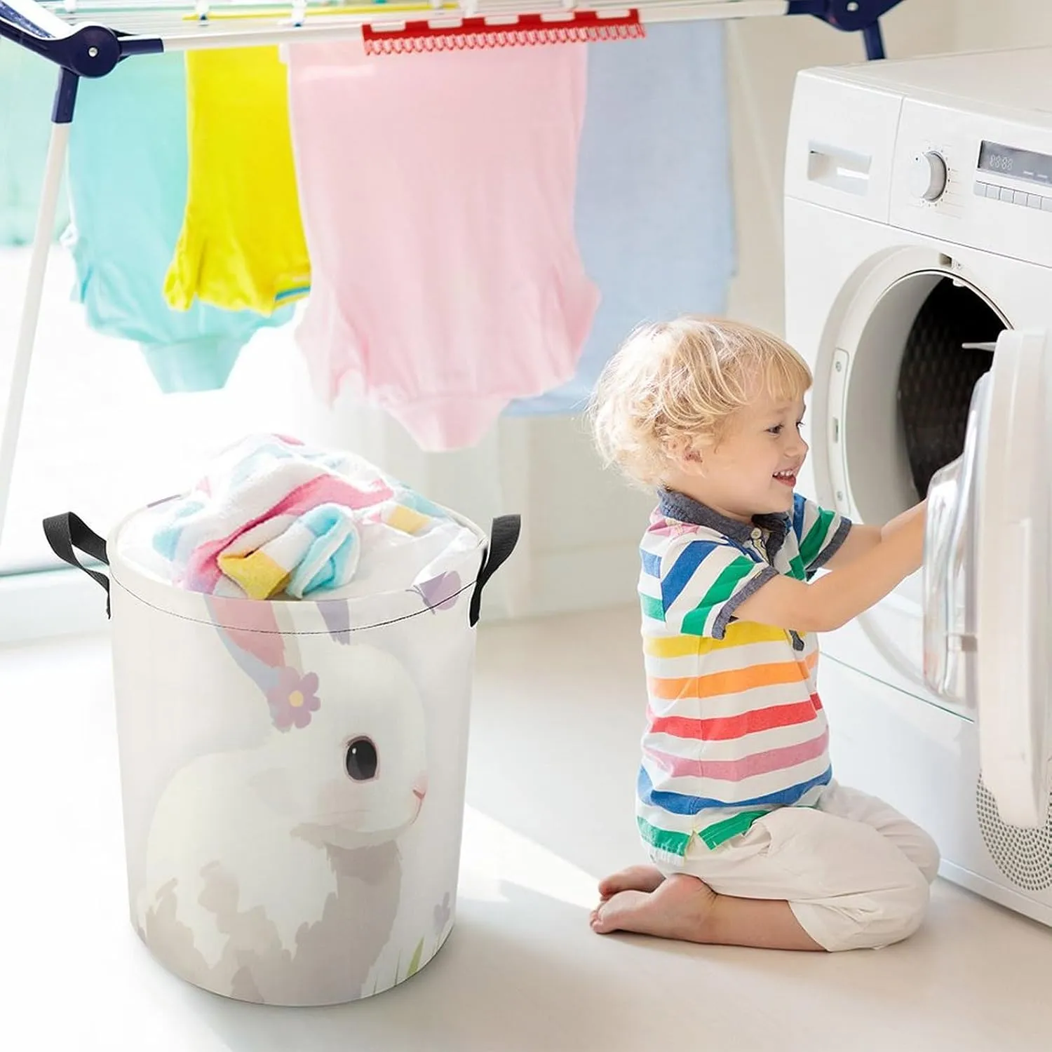 Laundry Hampers, Large Drawstring Laundry Bag, Removable Laundry Bags, Collapsible Storage Bin with Handles for Home Organization, Kids Room, Nursery Vertebrate