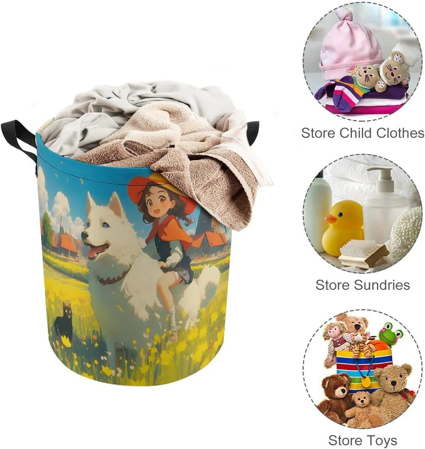 Laundry Hampers, Large Drawstring Laundry Bag, Removable Laundry Bags, Collapsible Storage Bin with Handles for Home Organization, Kids Room, Nursery Vertebrate