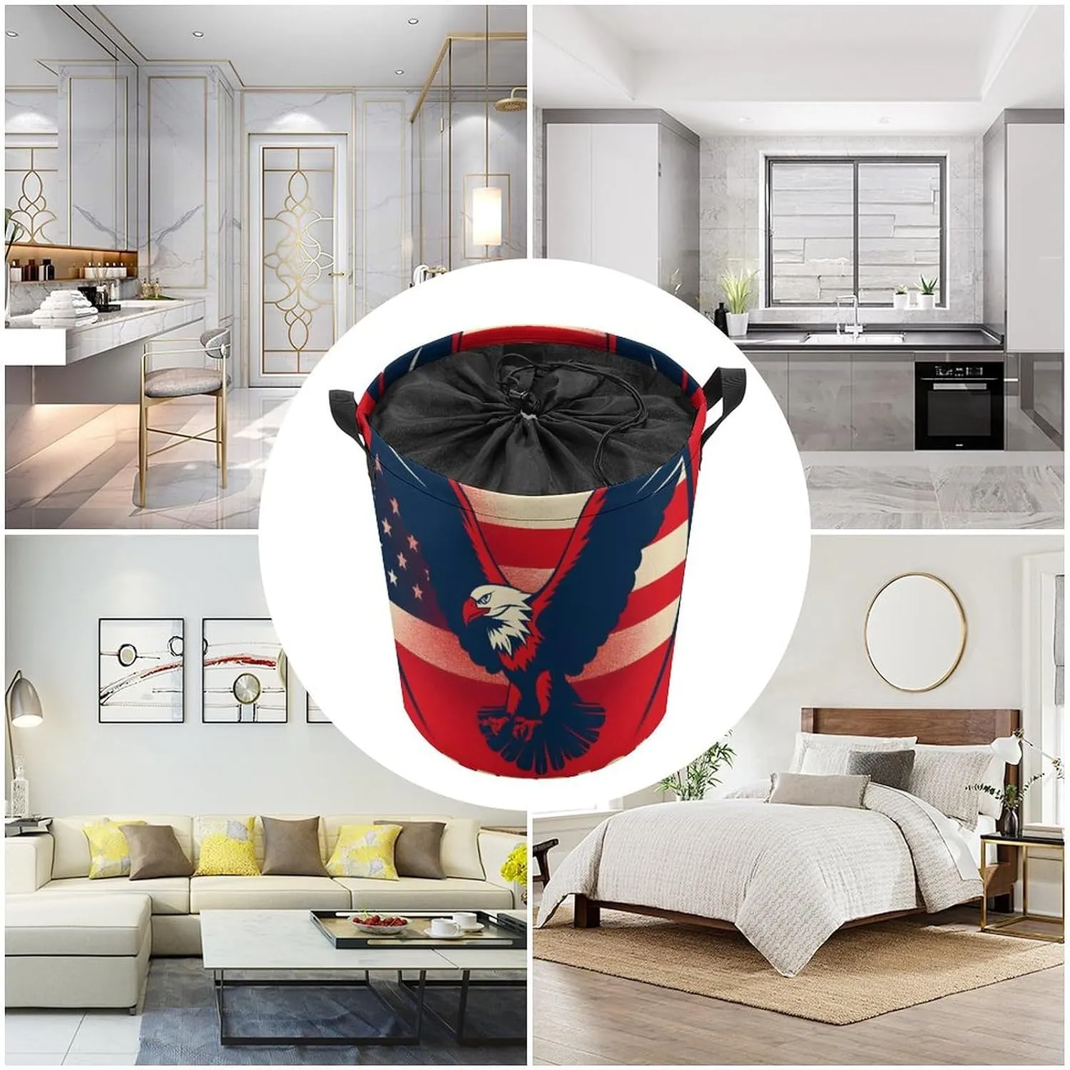 Laundry Hampers, Large Drawstring Laundry Bag, Removable Laundry Bags, Collapsible Storage Bin with Handles for Home Organization, Kids Room, Nursery Vertebrate