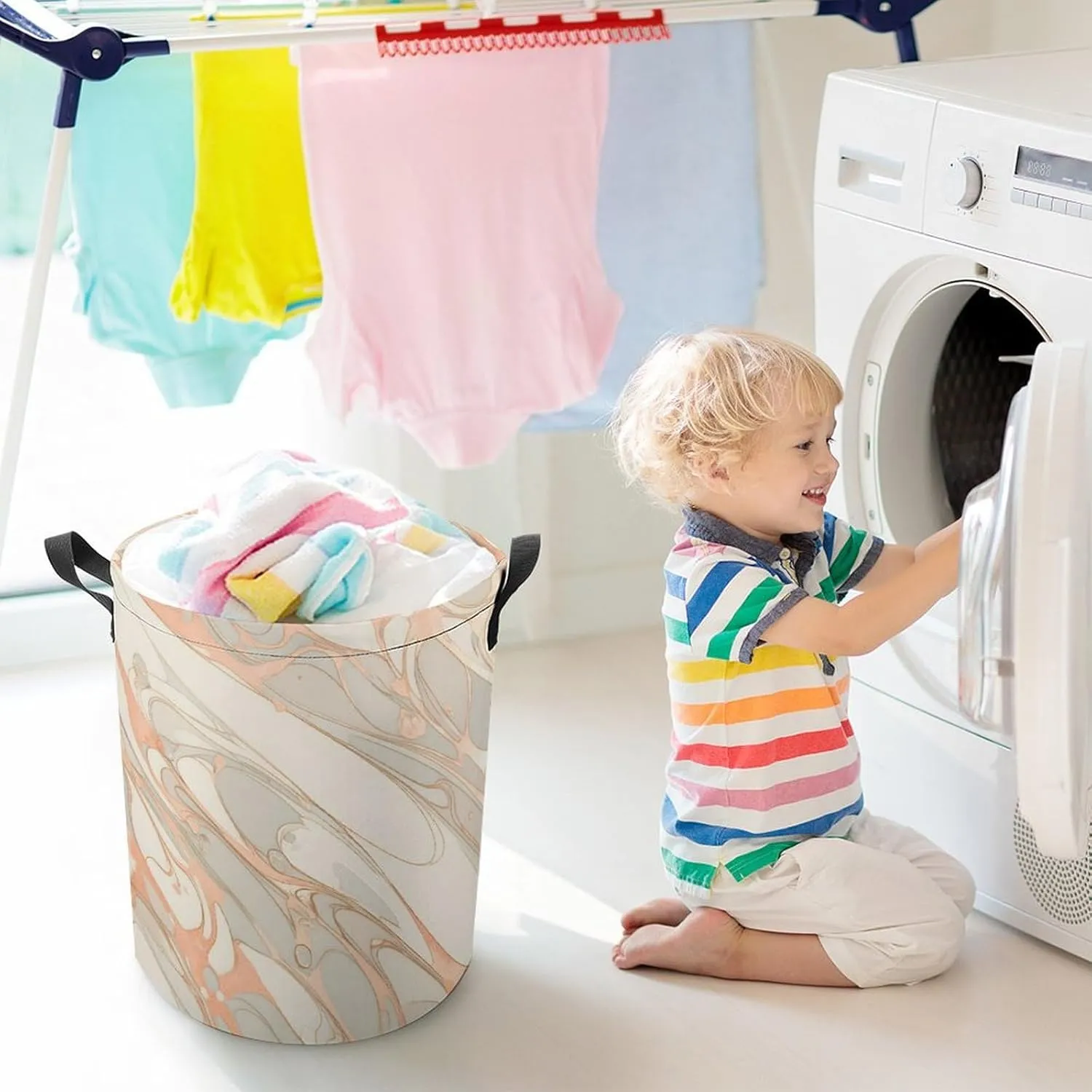 Laundry Hampers, Large Drawstring Laundry Bag, Removable Laundry Bags, Collapsible Storage Bin with Handles for Home Organization, Kids Room, Nursery Vertebrate