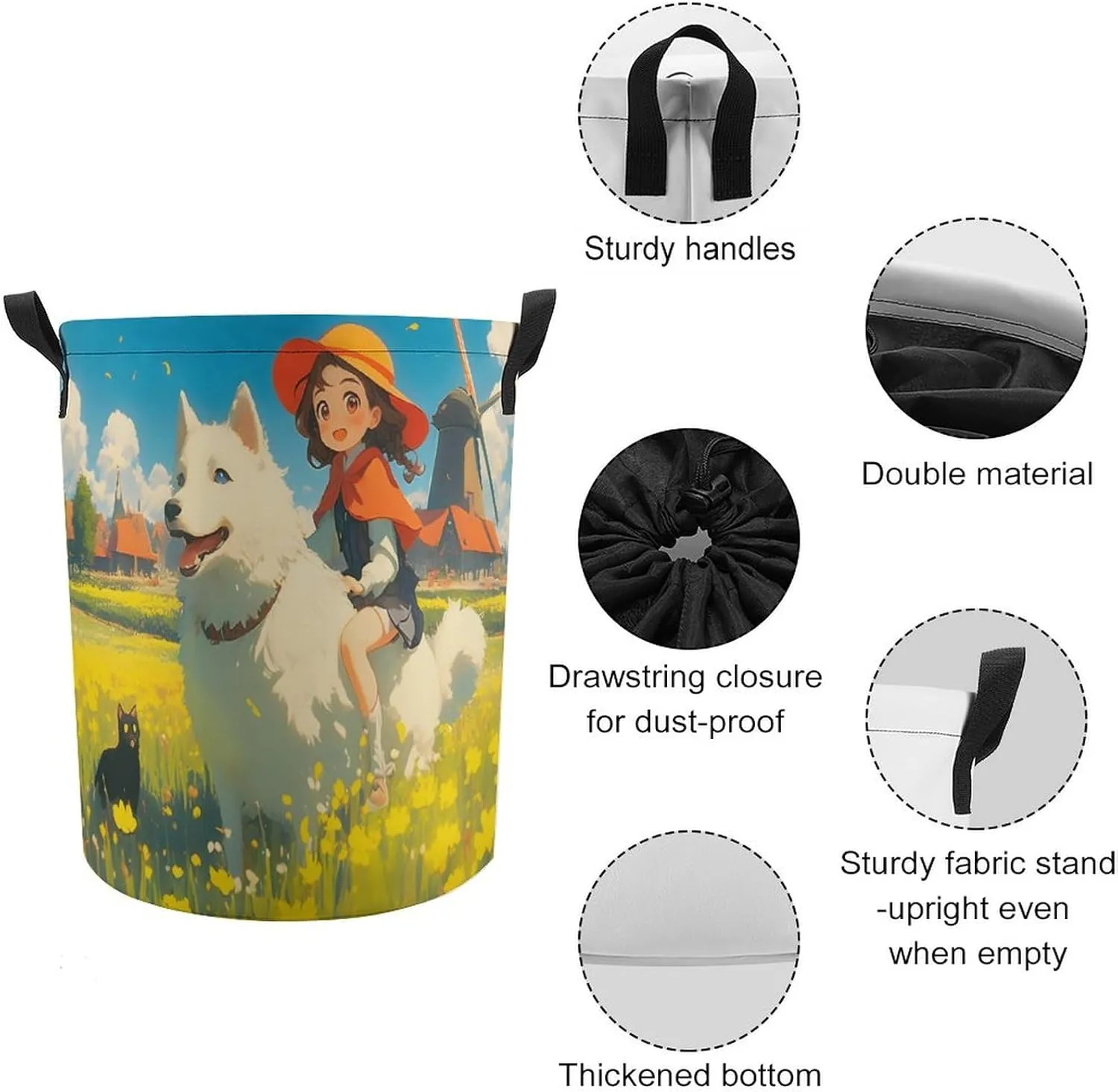 Laundry Hampers, Large Drawstring Laundry Bag, Removable Laundry Bags, Collapsible Storage Bin with Handles for Home Organization, Kids Room, Nursery Vertebrate