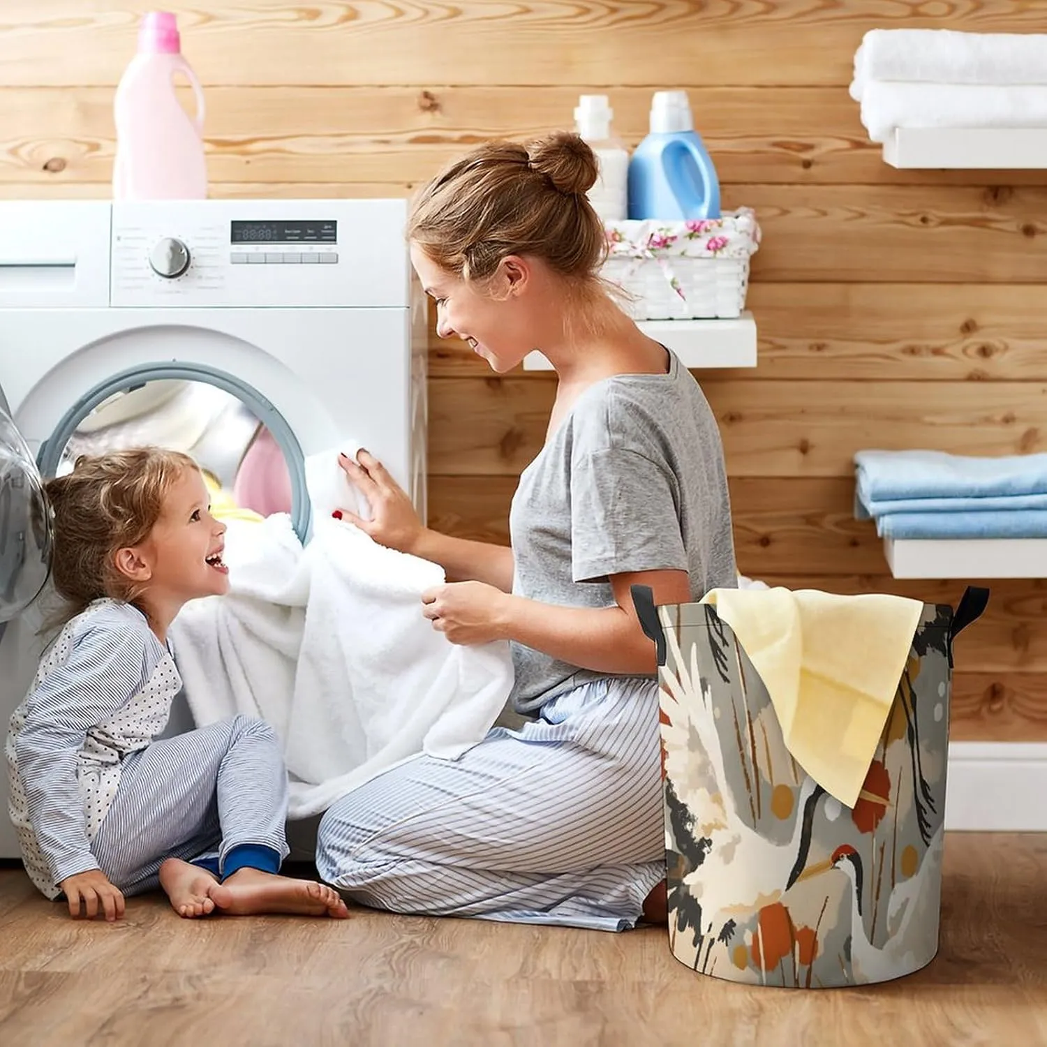 Laundry Hampers, Large Drawstring Laundry Bag, Removable Laundry Bags, Collapsible Storage Bin with Handles for Home Organization, Kids Room, Nursery Vertebrate