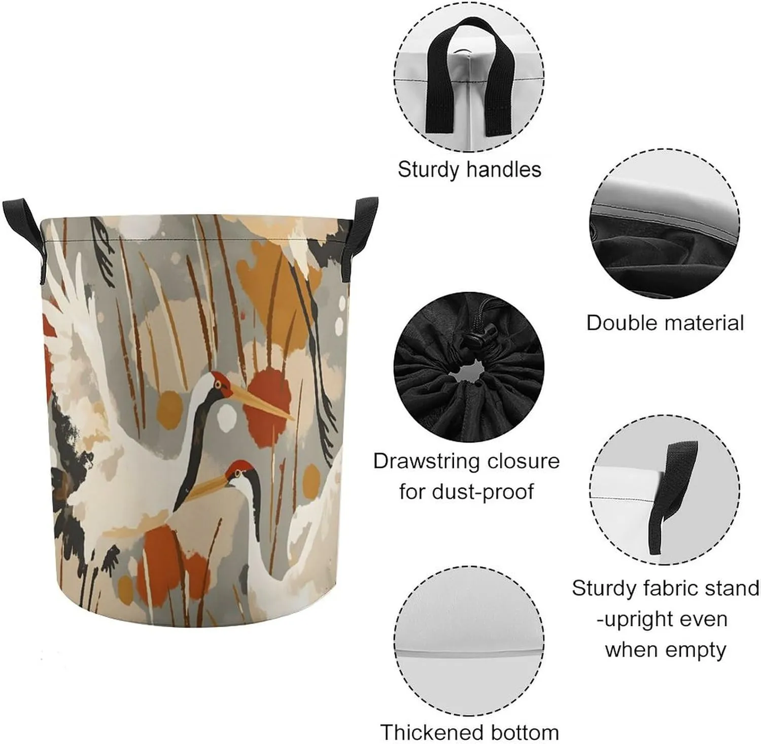 Laundry Hampers, Large Drawstring Laundry Bag, Removable Laundry Bags, Collapsible Storage Bin with Handles for Home Organization, Kids Room, Nursery Vertebrate