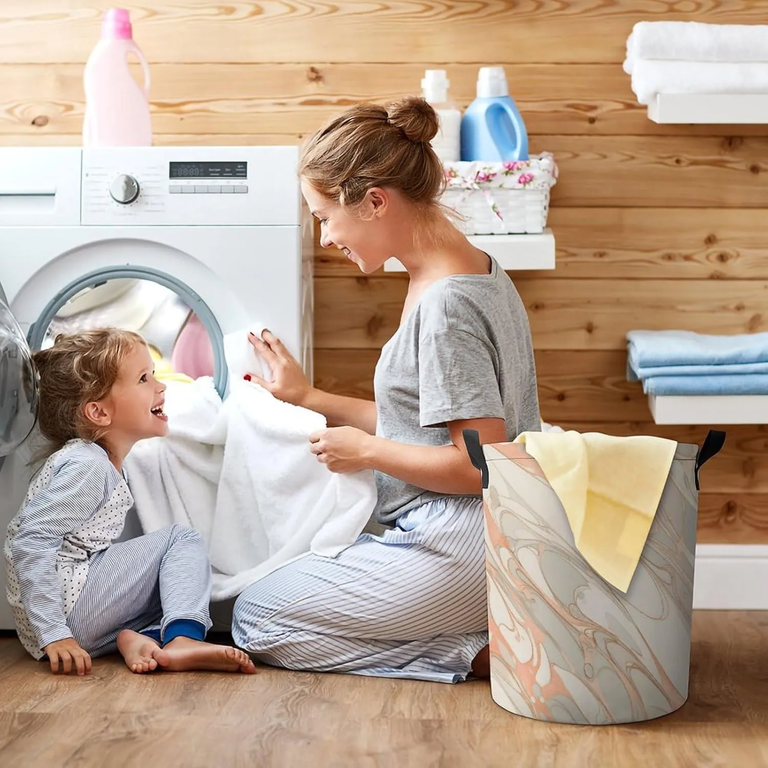 Laundry Hampers, Large Drawstring Laundry Bag, Removable Laundry Bags, Collapsible Storage Bin with Handles for Home Organization, Kids Room, Nursery Vertebrate