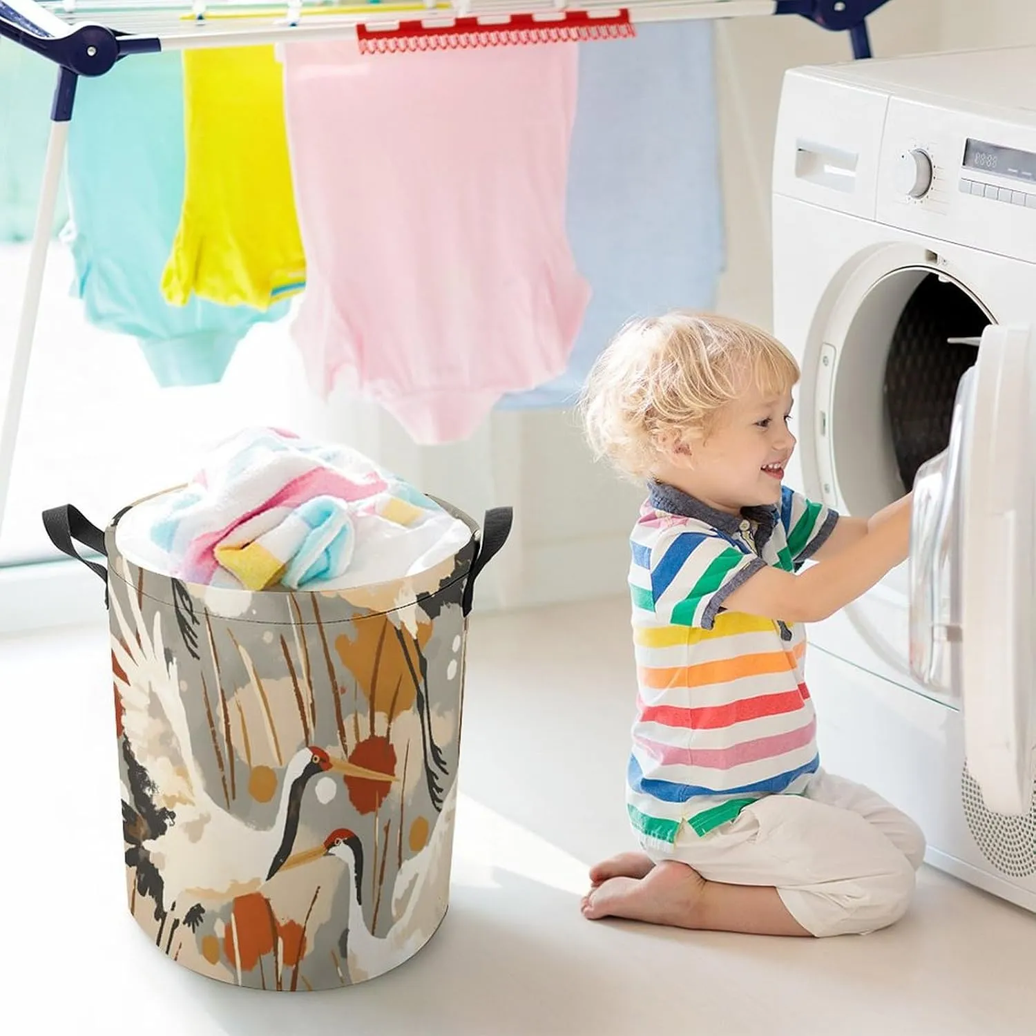 Laundry Hampers, Large Drawstring Laundry Bag, Removable Laundry Bags, Collapsible Storage Bin with Handles for Home Organization, Kids Room, Nursery Vertebrate