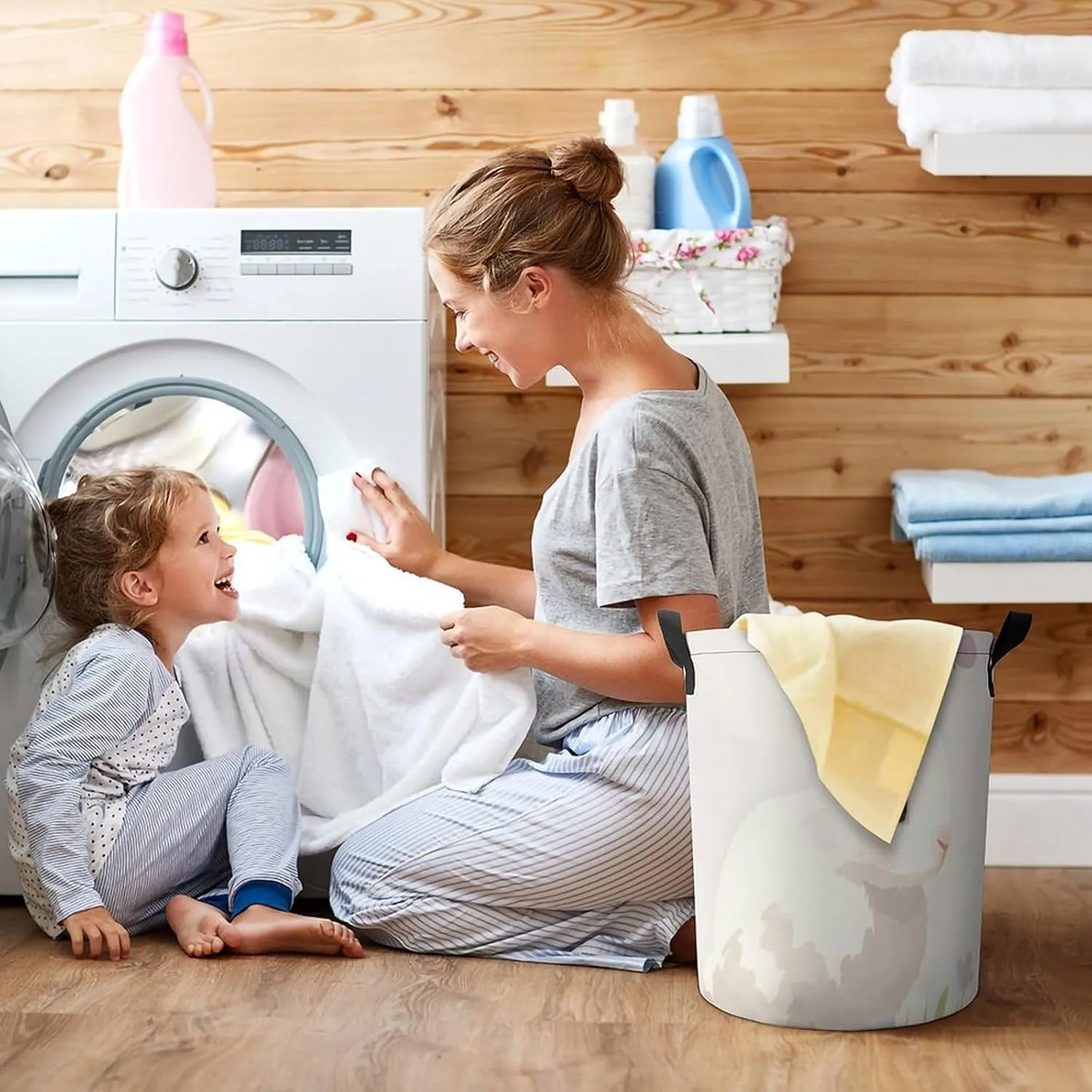 Laundry Hampers, Large Drawstring Laundry Bag, Removable Laundry Bags, Collapsible Storage Bin with Handles for Home Organization, Kids Room, Nursery Vertebrate