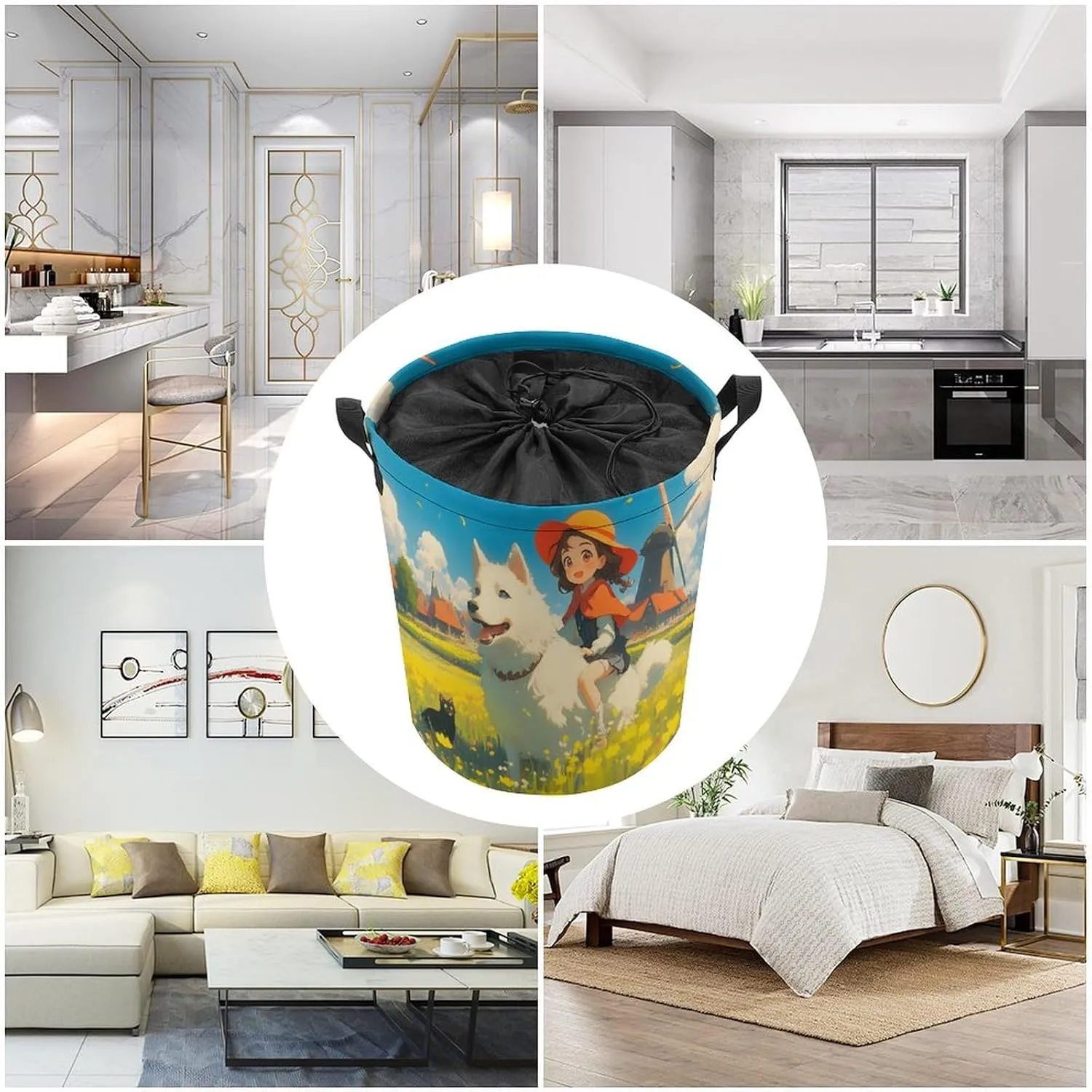 Laundry Hampers, Large Drawstring Laundry Bag, Removable Laundry Bags, Collapsible Storage Bin with Handles for Home Organization, Kids Room, Nursery Vertebrate