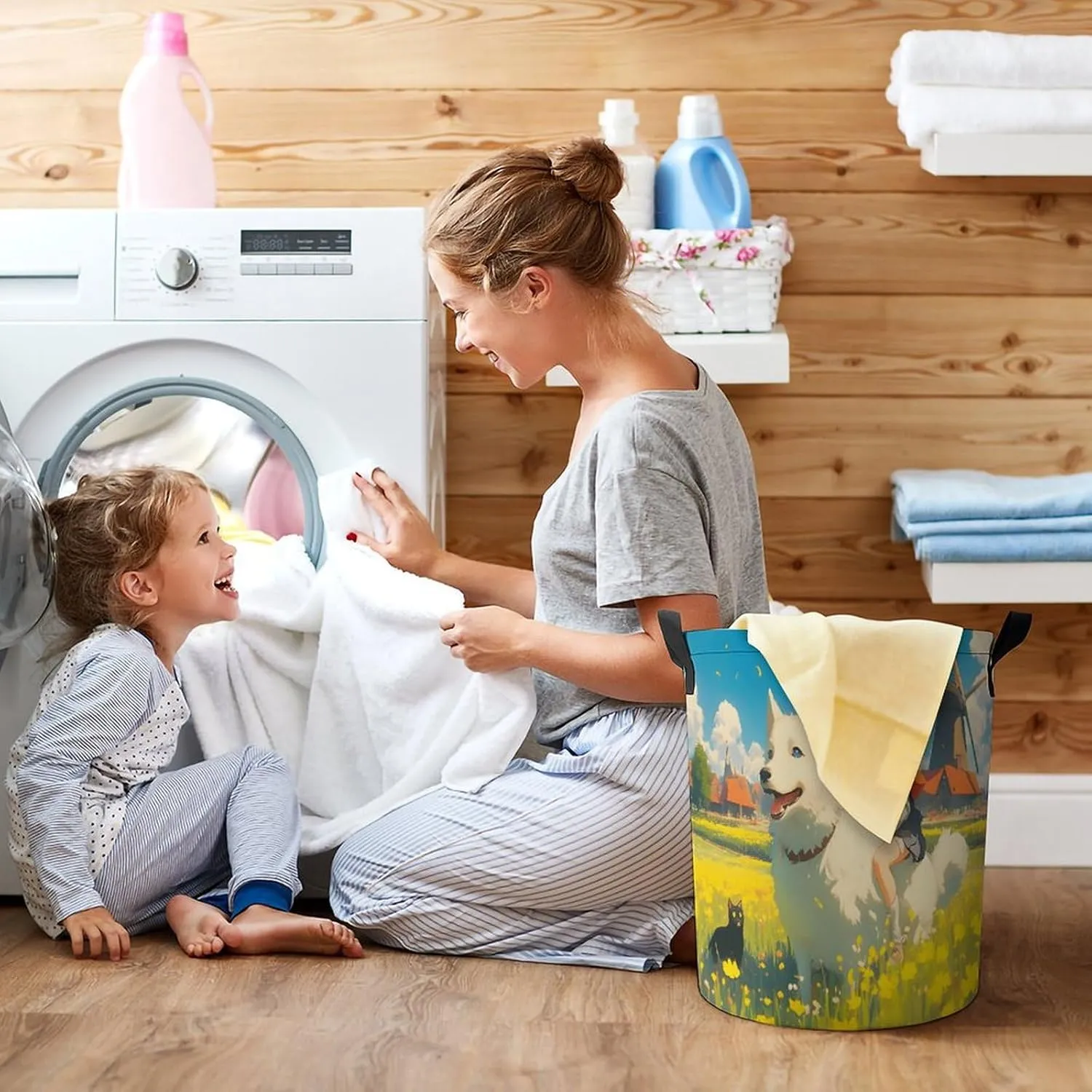 Laundry Hampers, Large Drawstring Laundry Bag, Removable Laundry Bags, Collapsible Storage Bin with Handles for Home Organization, Kids Room, Nursery Vertebrate