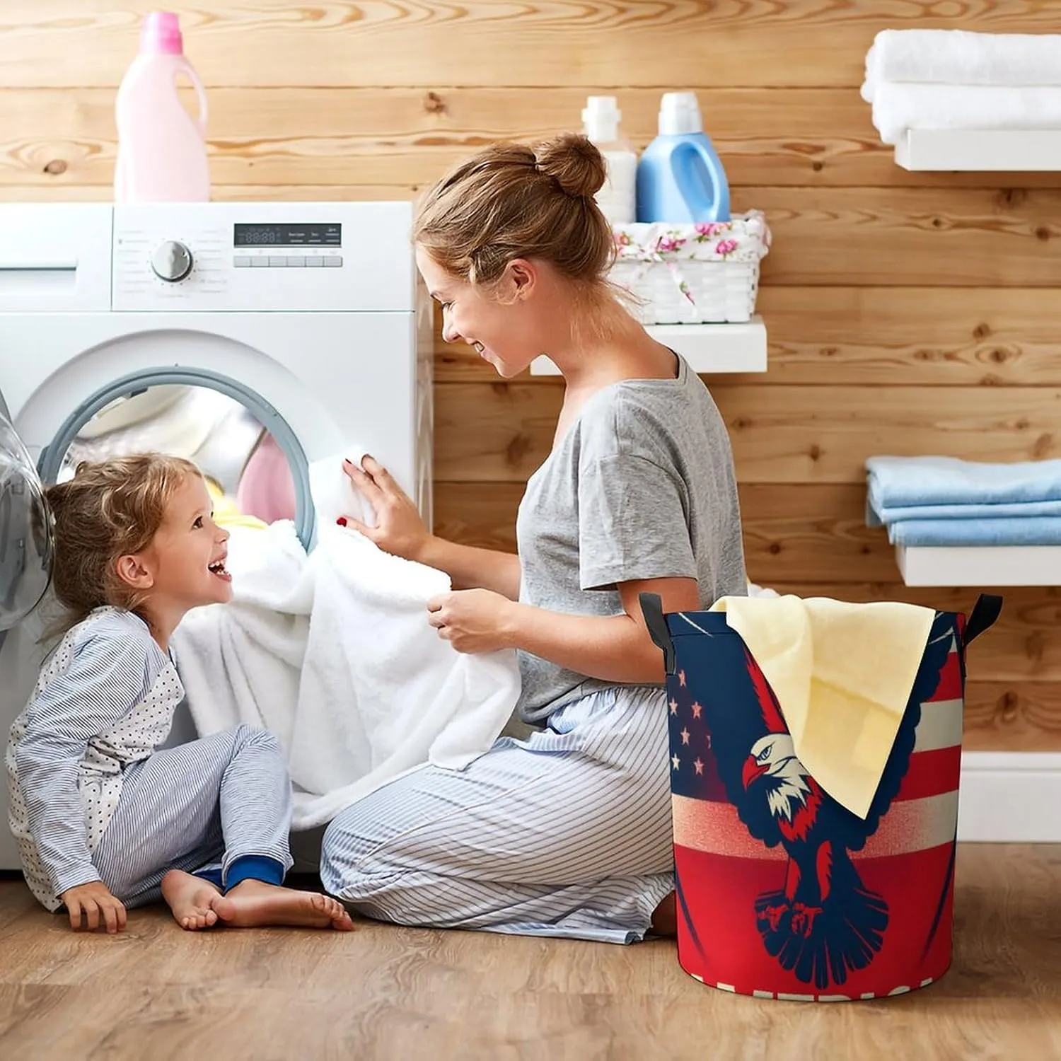Laundry Hampers, Large Drawstring Laundry Bag, Removable Laundry Bags, Collapsible Storage Bin with Handles for Home Organization, Kids Room, Nursery Vertebrate