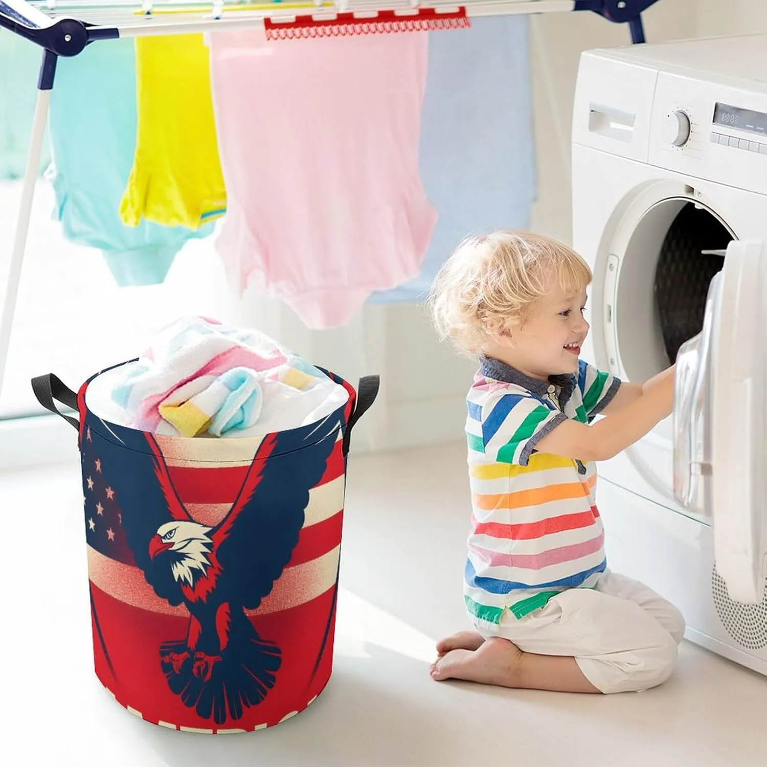Laundry Hampers, Large Drawstring Laundry Bag, Removable Laundry Bags, Collapsible Storage Bin with Handles for Home Organization, Kids Room, Nursery Vertebrate