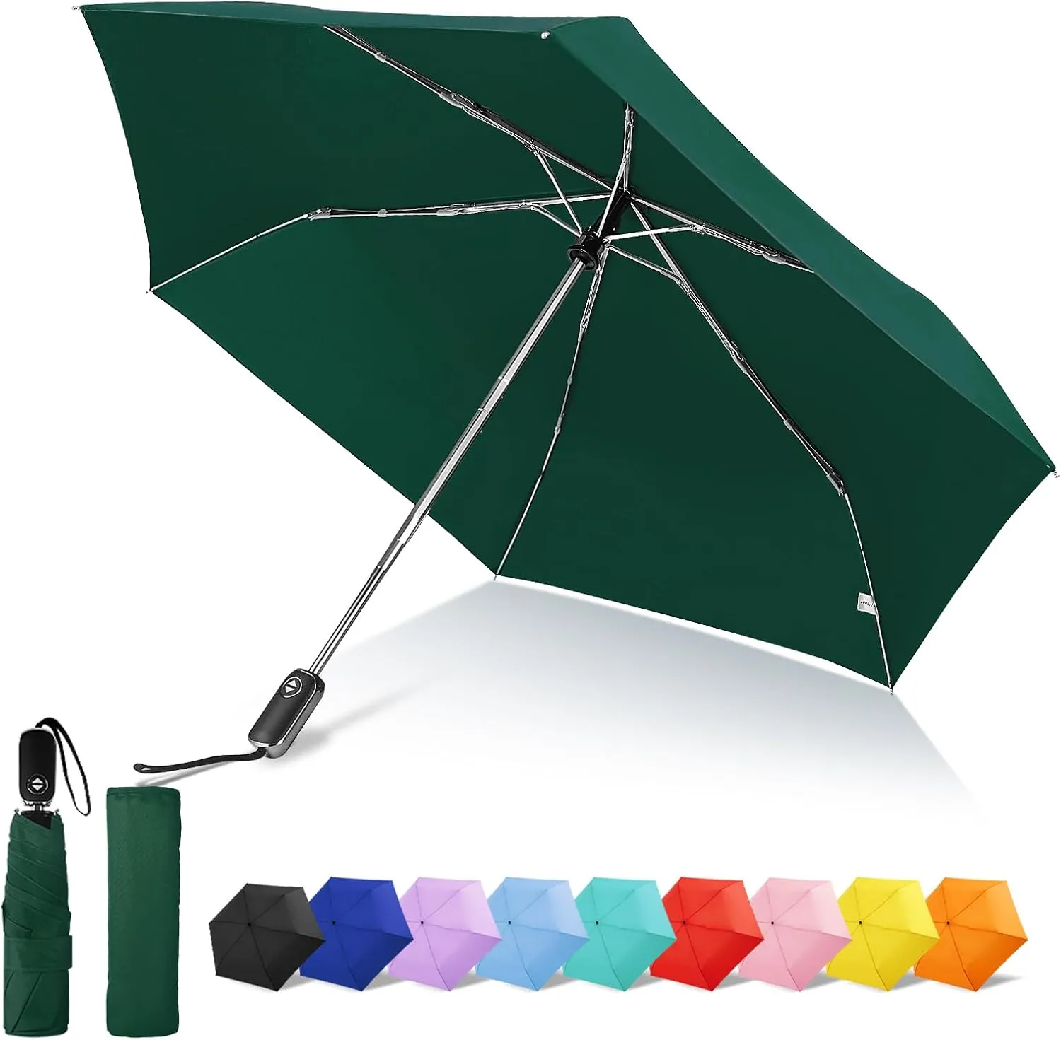LEAGERA Compact Travel Umbrella for Purse - Flat Handle, Waterproof for Light Rain