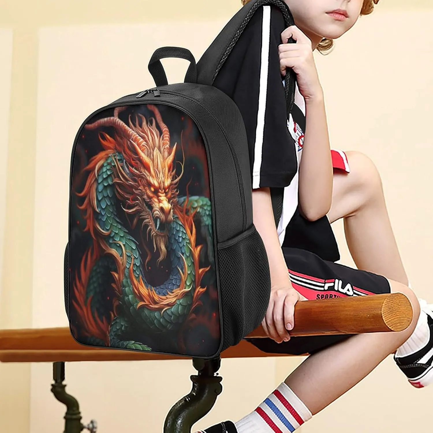 Lightweight Backpacks Cute Travel Bag Durable Chinese Serpent Printing Small Travel Backpack For Women & Men