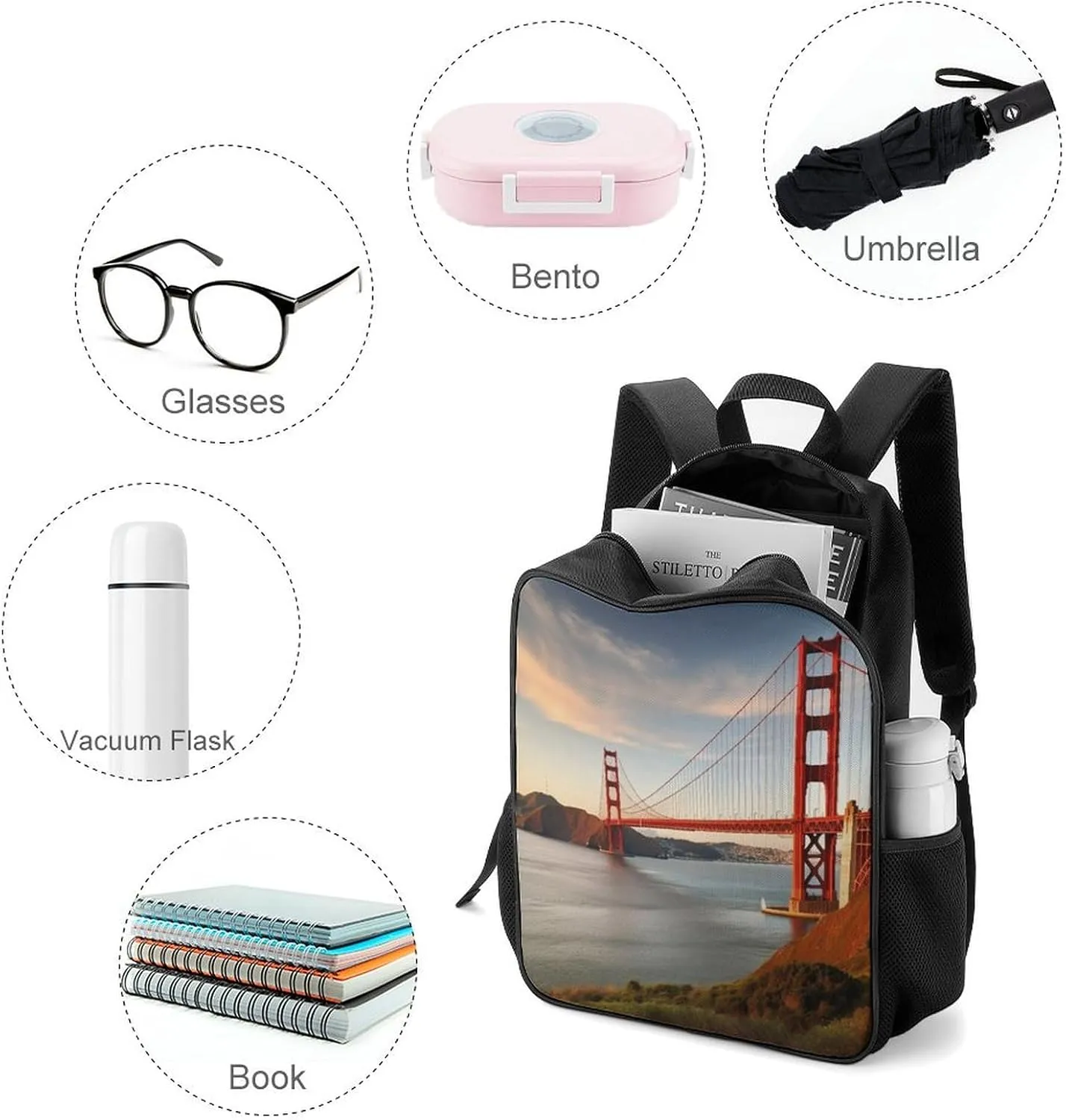 Lightweight Backpacks Cute Travel Bag Durable Golden Gate Bridge Printing Small Travel Backpack For Women & Men
