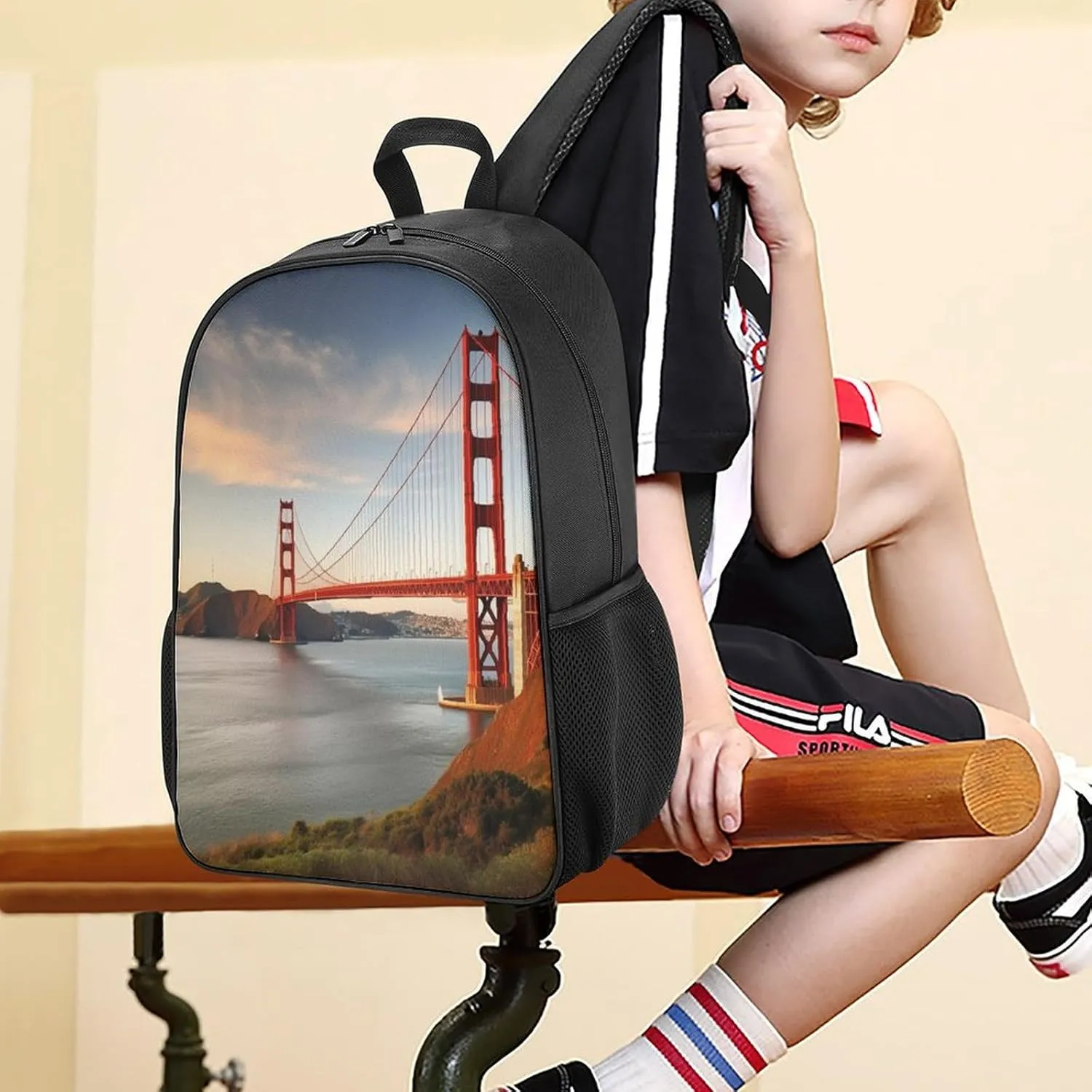 Lightweight Backpacks Cute Travel Bag Durable Golden Gate Bridge Printing Small Travel Backpack For Women & Men