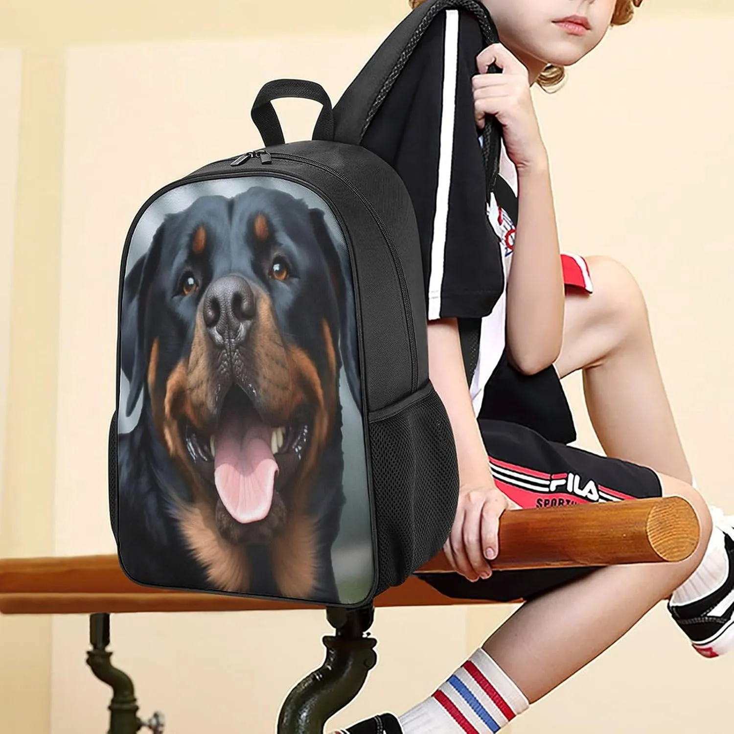 Lightweight Backpacks Cute Travel Bag Durable Rottweiler Dogs Tongue Face Printing Small Travel Backpack For Women & Men
