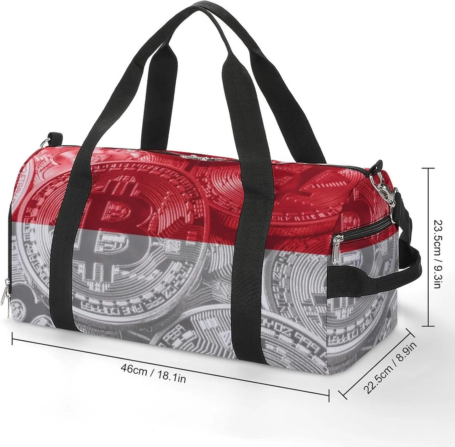 Lightweight Monaco Flag Bitcoin Gym Bag with Shoe Compartment Waterproof Duffel
