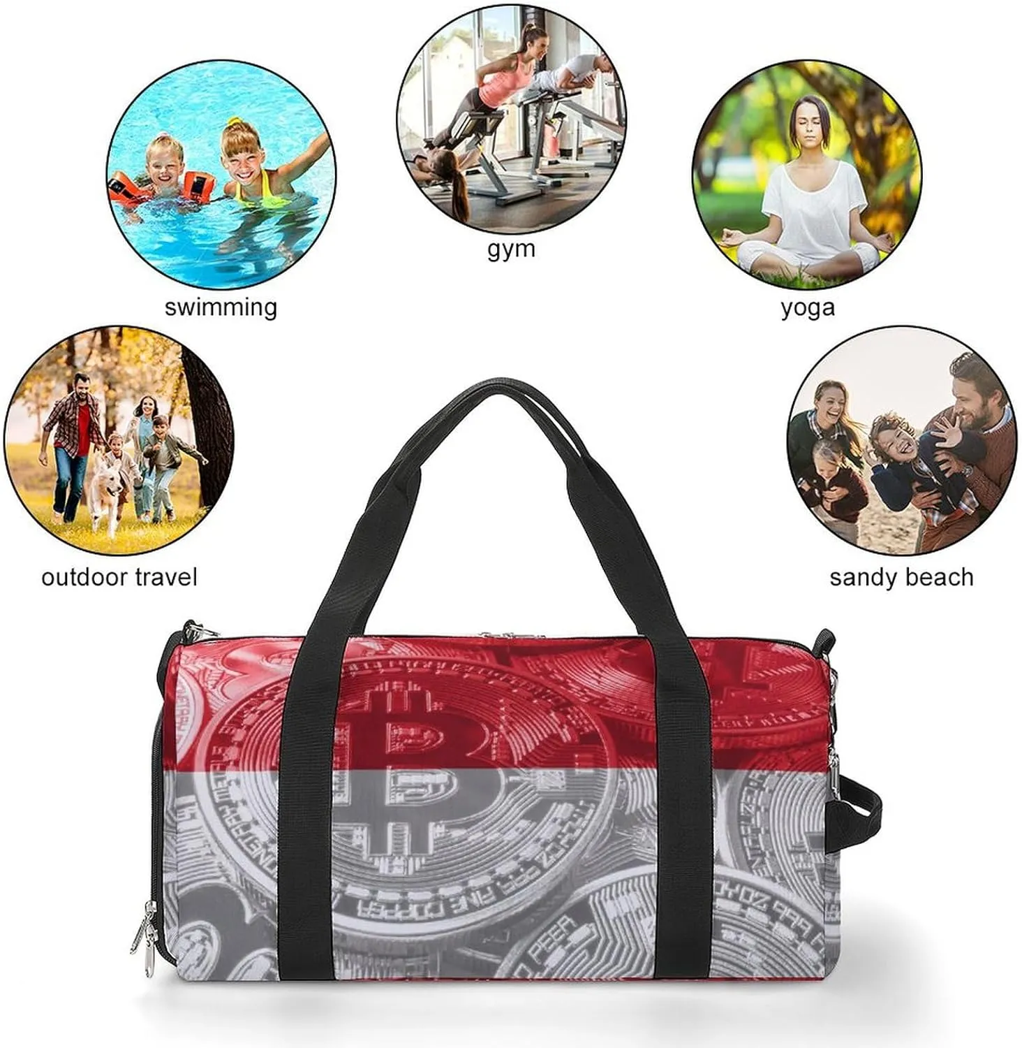 Lightweight Monaco Flag Bitcoin Gym Bag with Shoe Compartment Waterproof Duffel