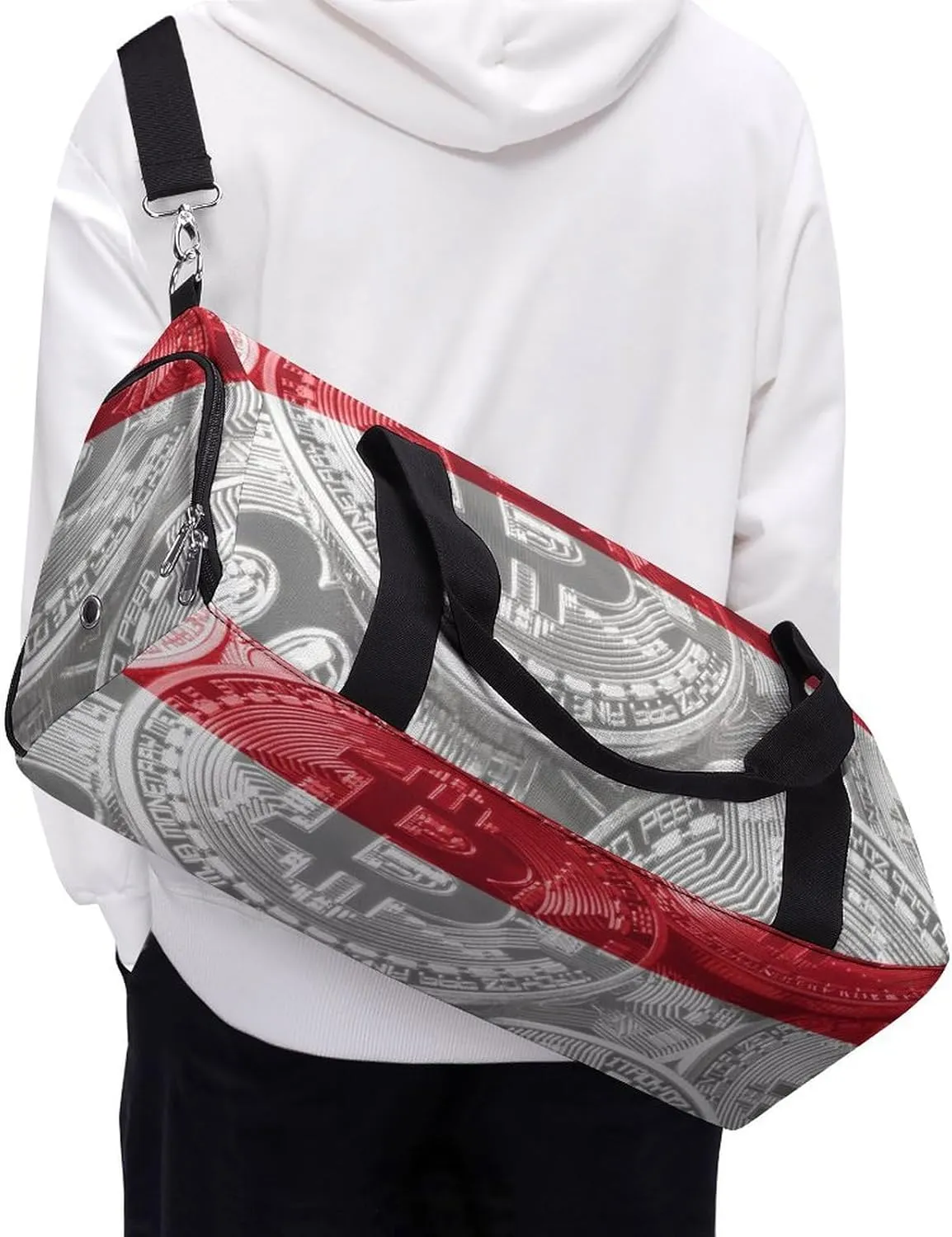 Lightweight Monaco Flag Bitcoin Gym Bag with Shoe Compartment Waterproof Duffel