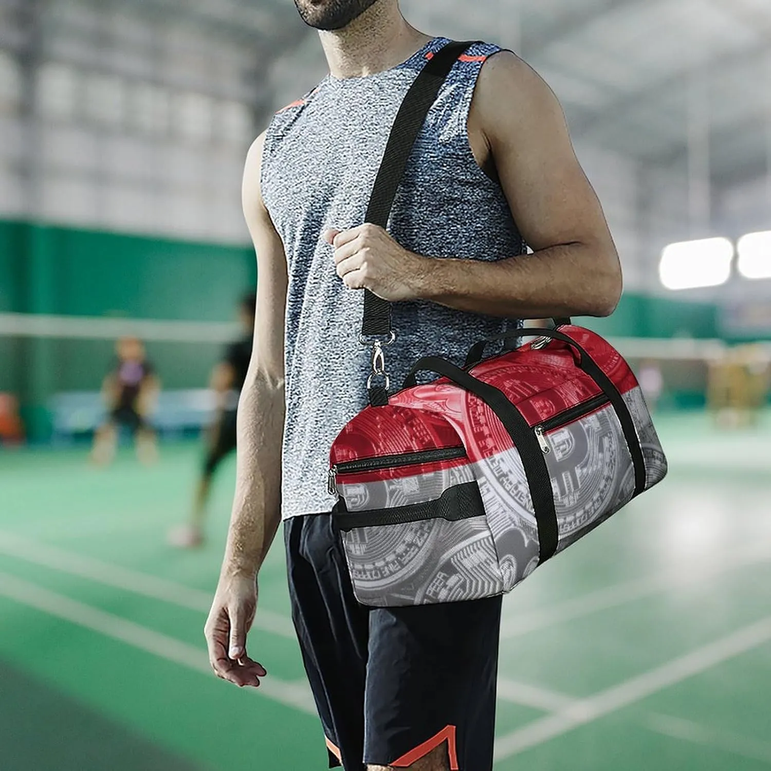 Lightweight Monaco Flag Bitcoin Gym Bag with Shoe Compartment Waterproof Duffel