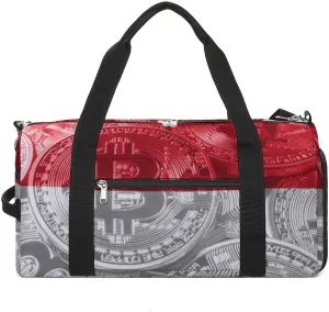 Lightweight Monaco Flag Bitcoin Gym Bag with Shoe Compartment Waterproof Duffel