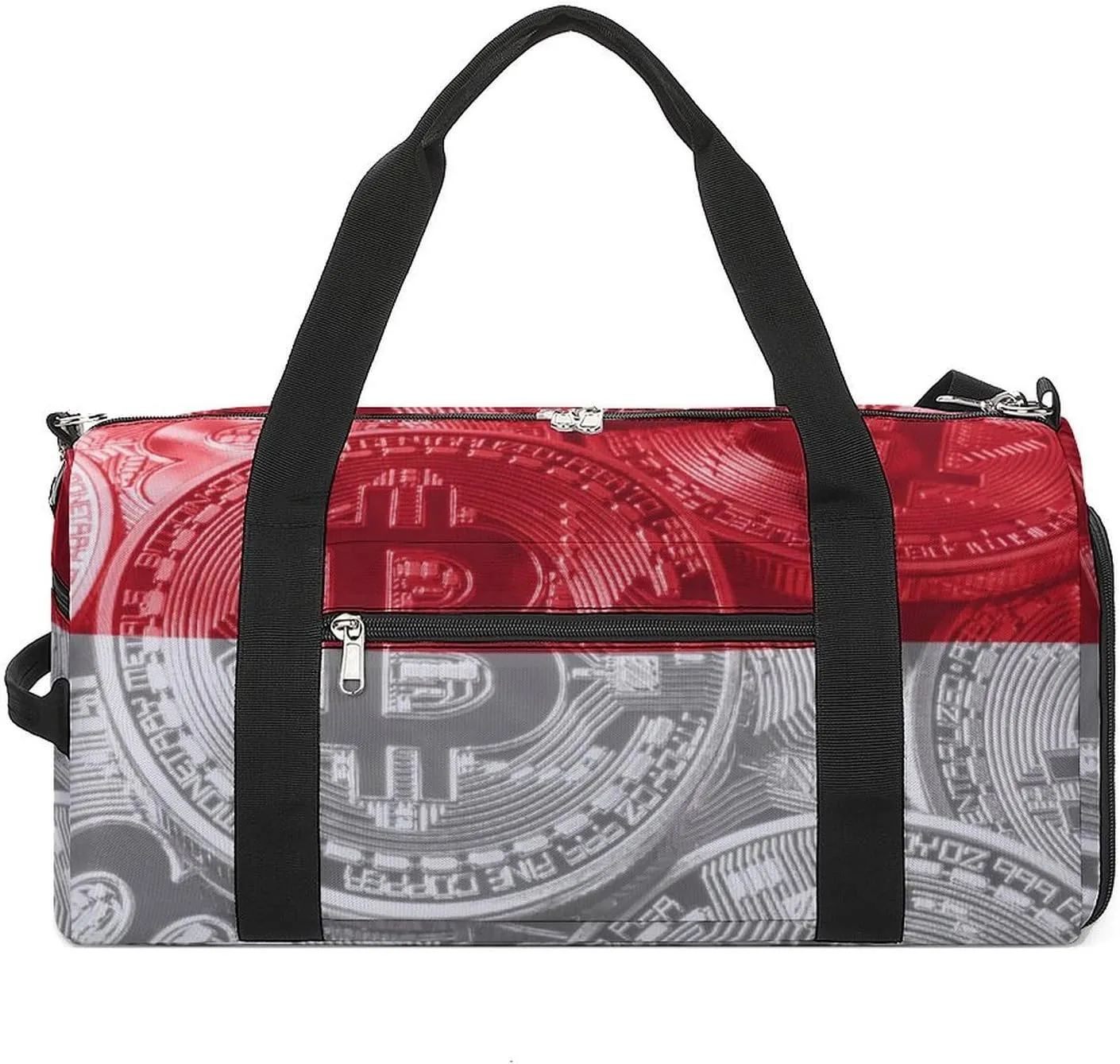 Lightweight Monaco Flag Bitcoin Gym Bag with Shoe Compartment Waterproof Duffel