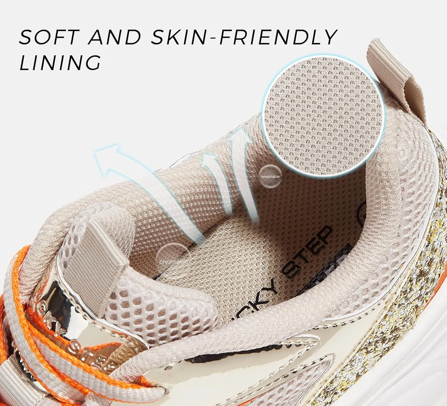 LUCKY STEP Women's Rhinestone Chunky Sneakers Breathable Lace-Up Platform Walking Sneakers Fashion Casual Dad Shoes