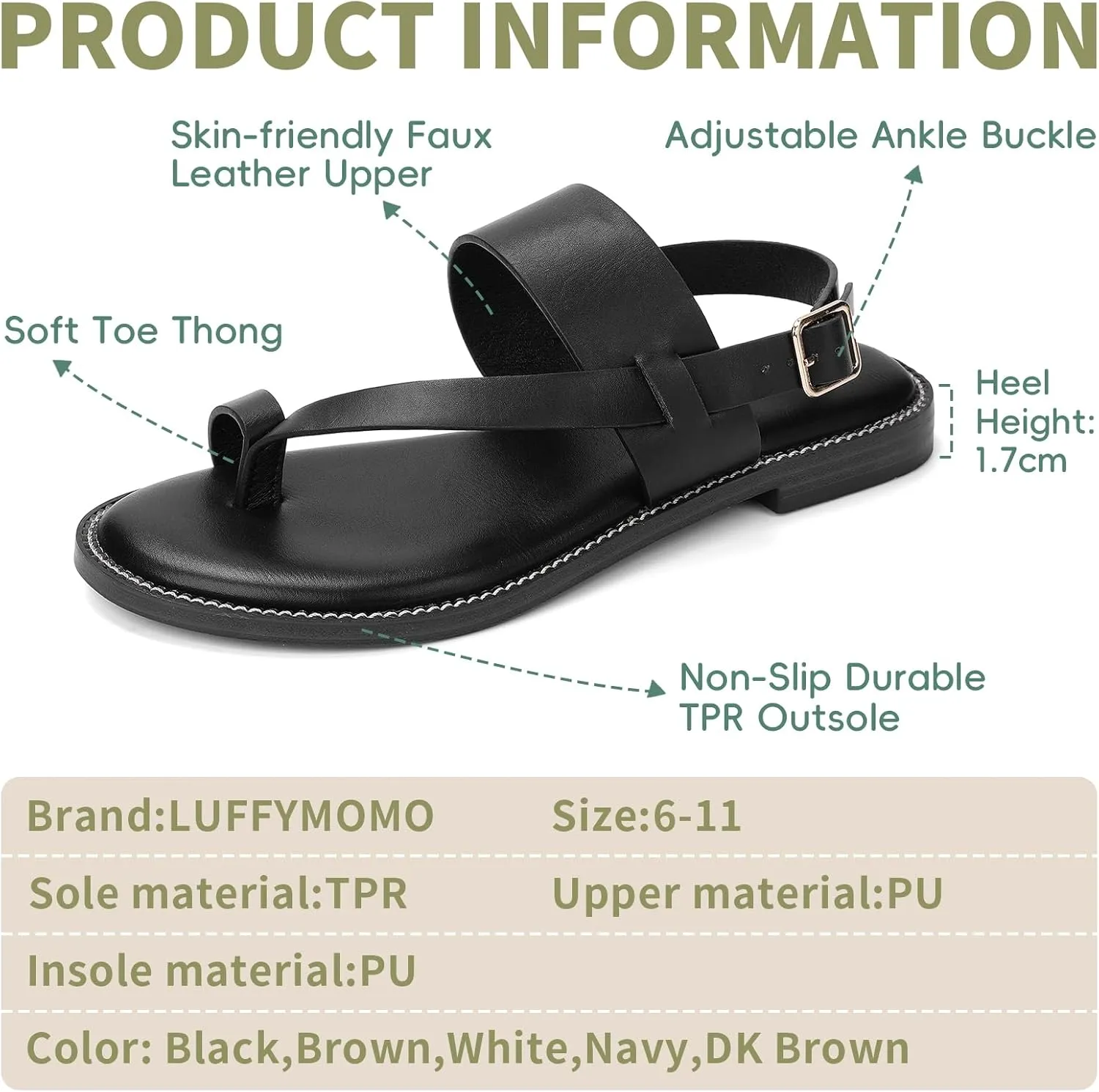 Luffymomo Women's Thong Flat Sandals Adjustable Ankle Buckle Summer Sandal Casual Open Toe Fisherman Shoes