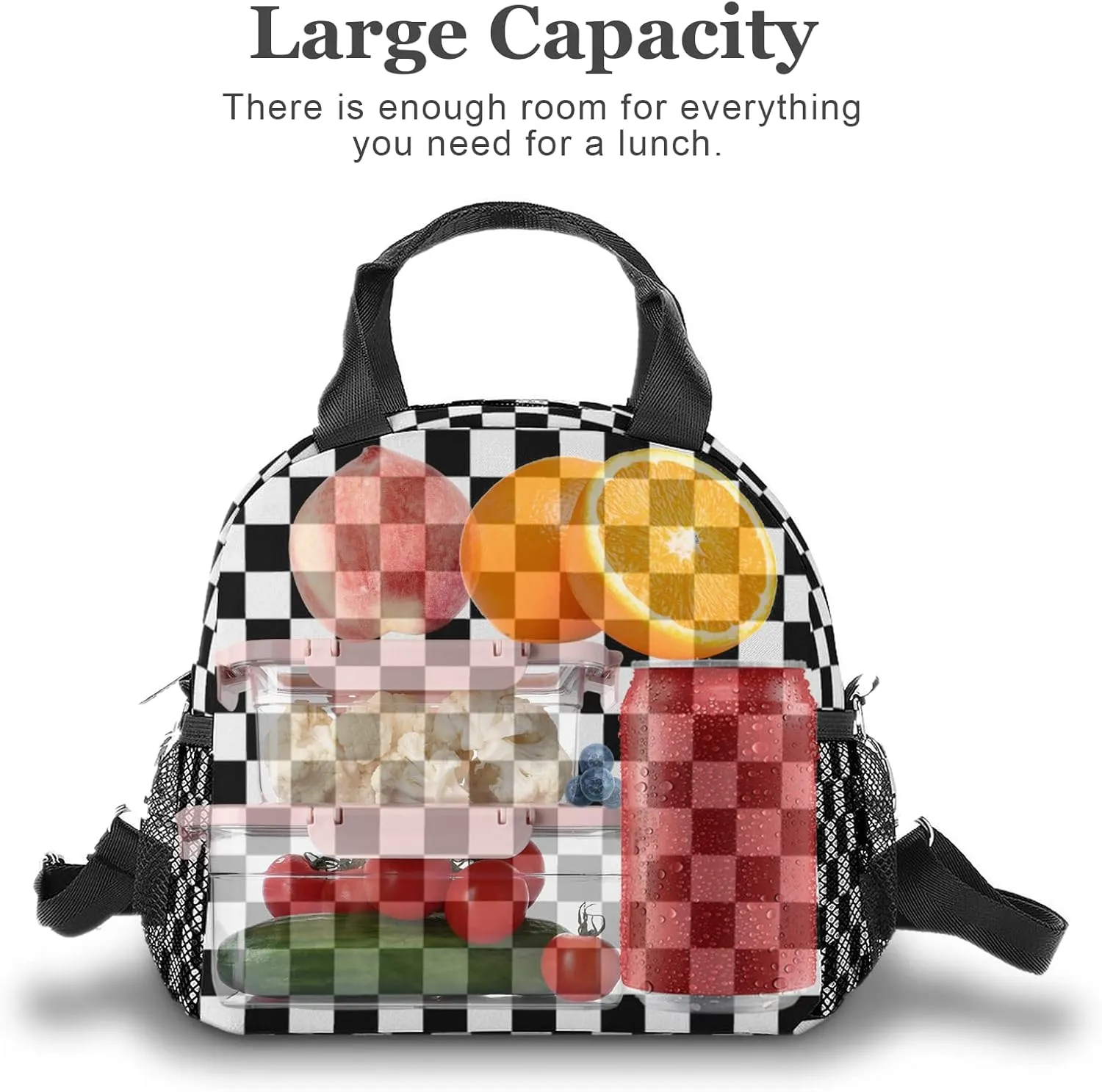 Lunch Bag Insulated Lunch Box Reusable/Washable/Durable Lunchbox Lightweight Lunch Tote Bag (Checkered, One Size)