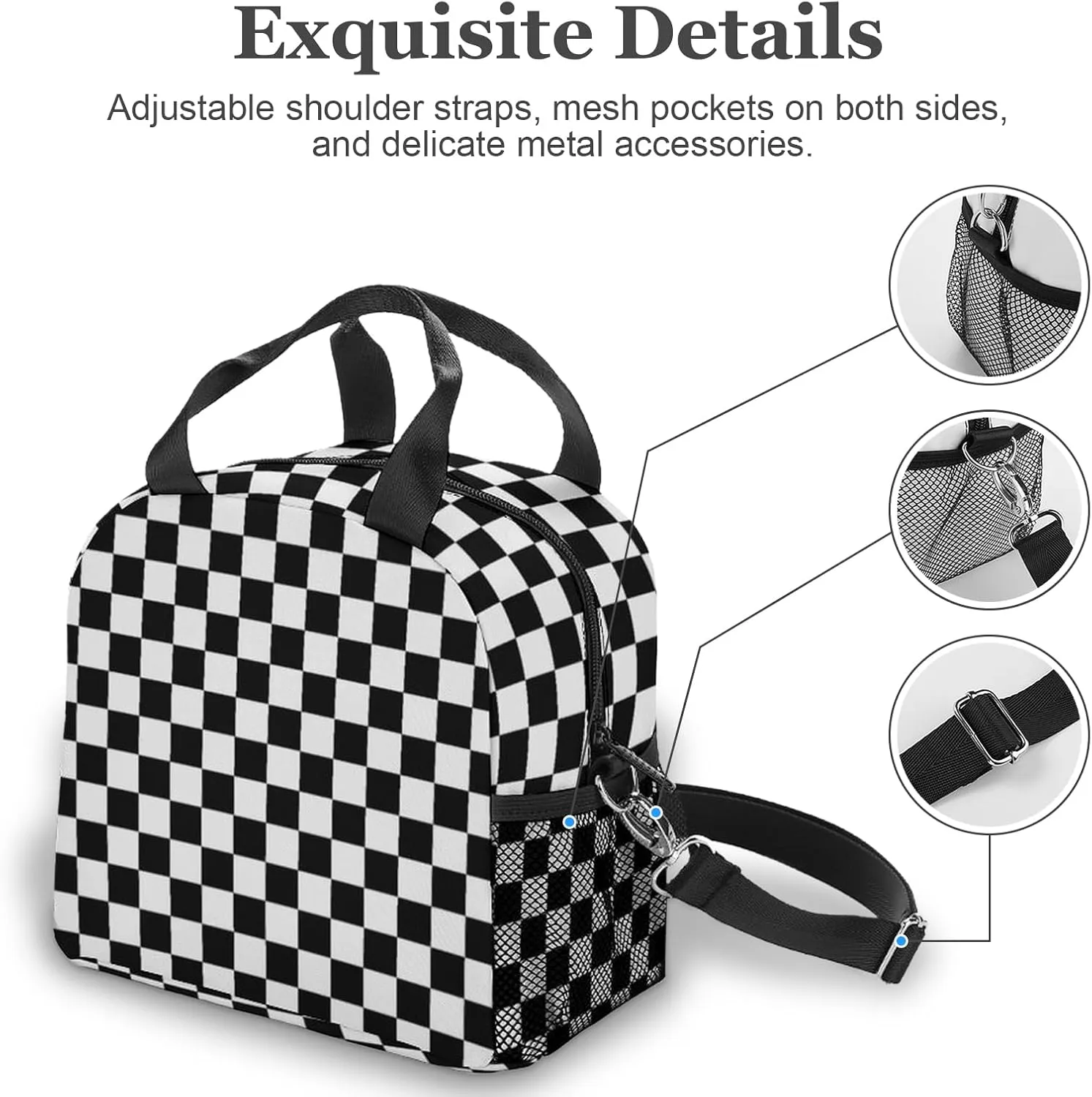 Lunch Bag Insulated Lunch Box Reusable/Washable/Durable Lunchbox Lightweight Lunch Tote Bag (Checkered, One Size)